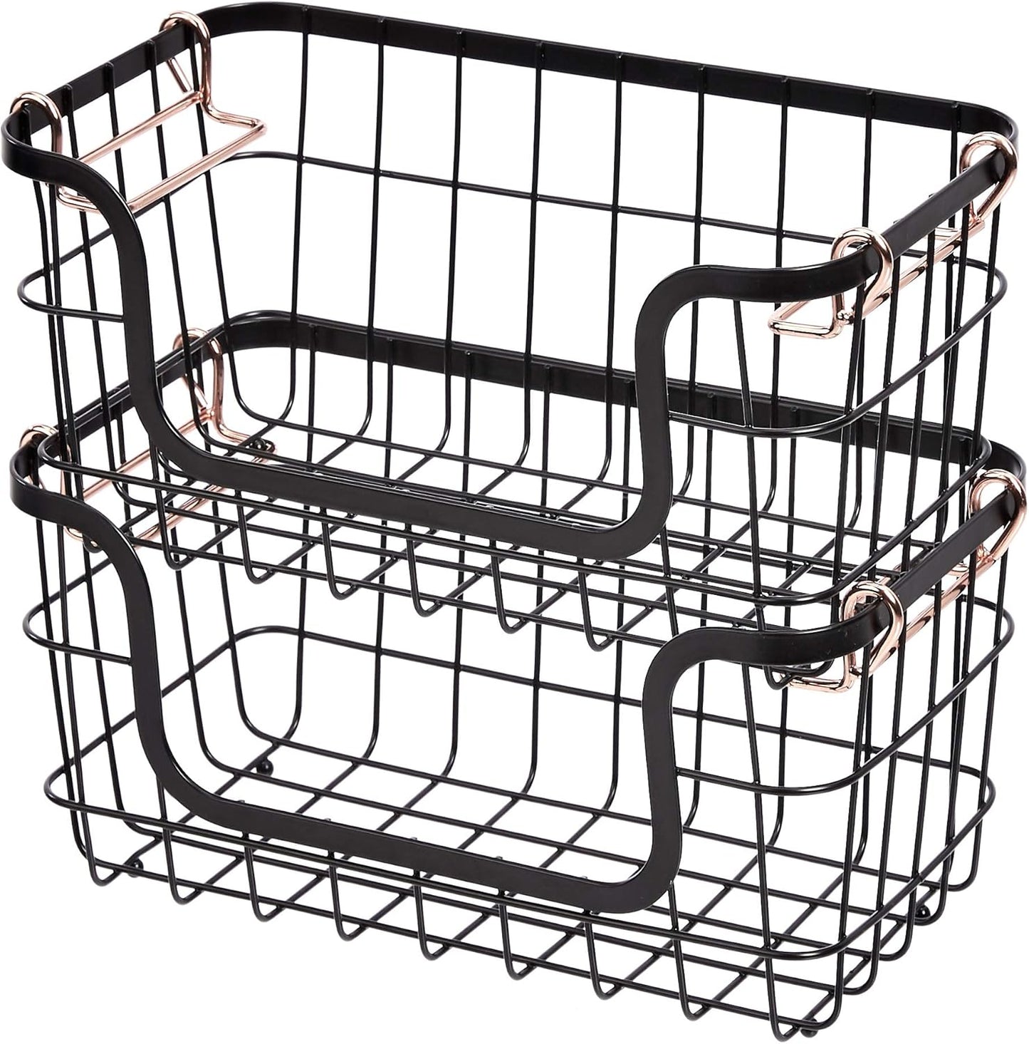Stackable Metal Wire Rectangular Storage Baskets for Kitchen, Bathroom or Pantry Organizing