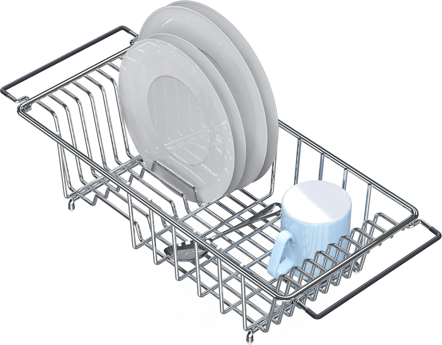 Over Sink Counter Top Stainless Steel Dish Drainer Drying Rack, Chrome