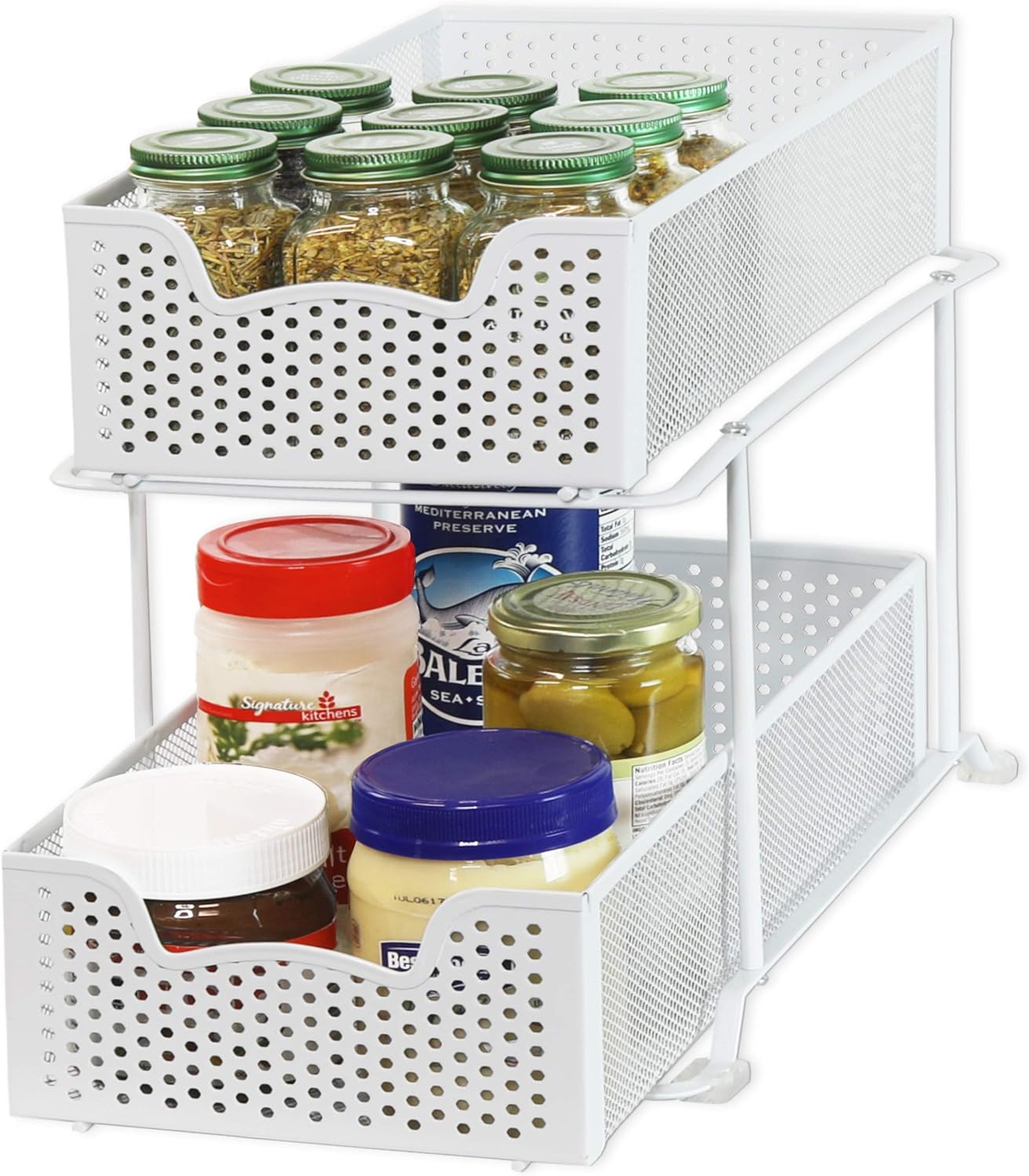 2 Tier Sliding Cabinet Basket Organizer Drawer, White
