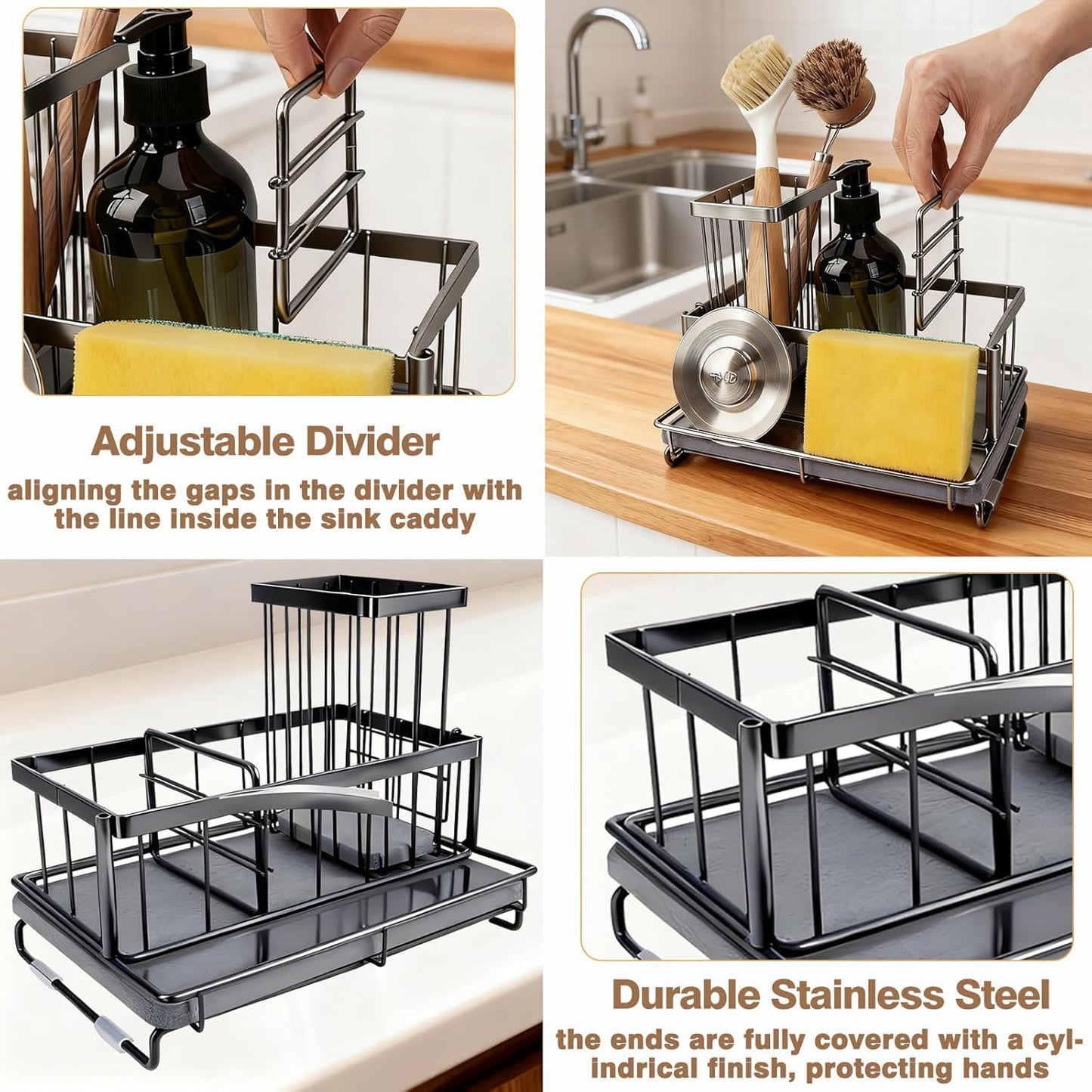 Kitchen Sink Caddy with Instant Drying Stone: Sink Sponge Holder