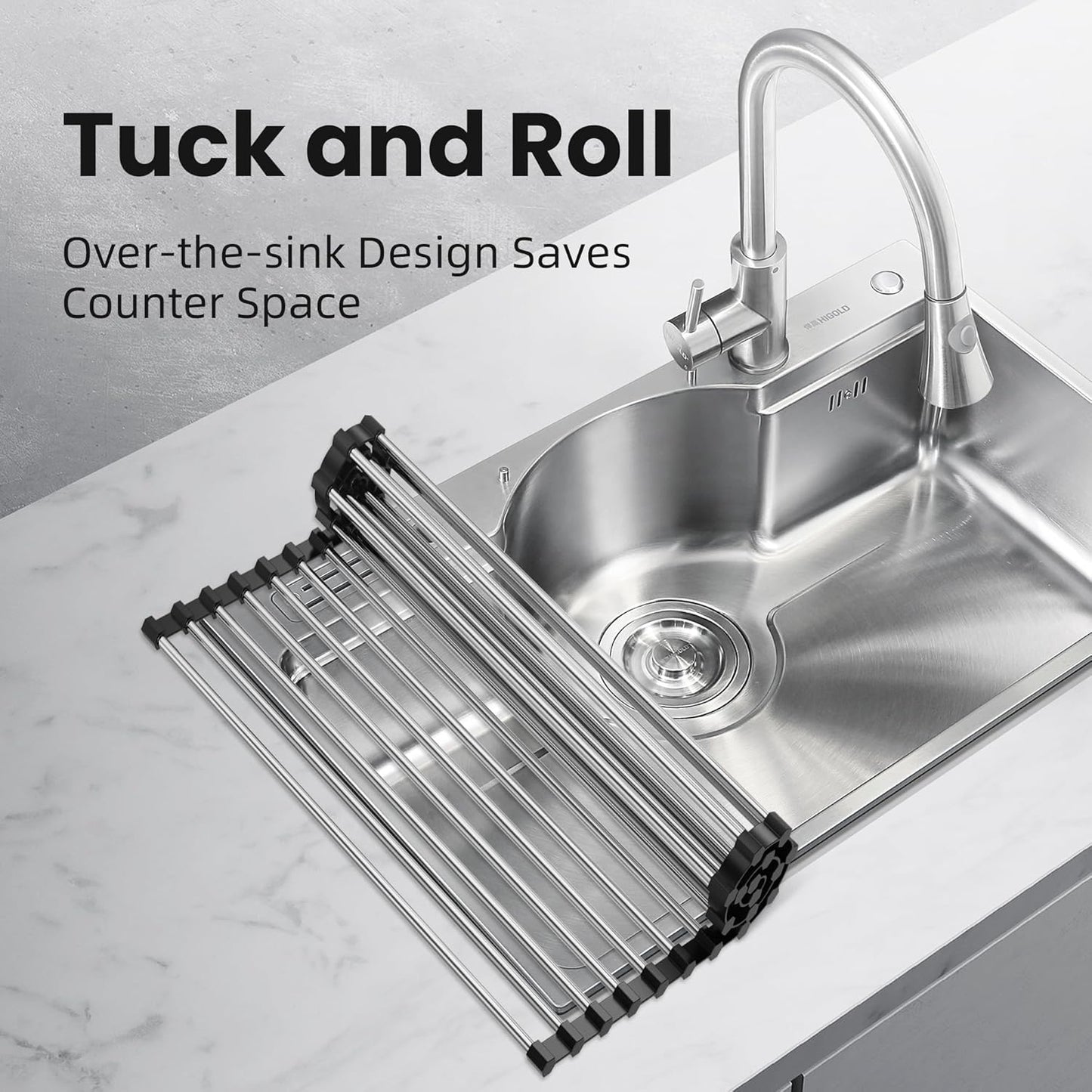 Dish Drying Rack with Roll Up and Over Sink for Kitchen,17.5"x11.8",Black