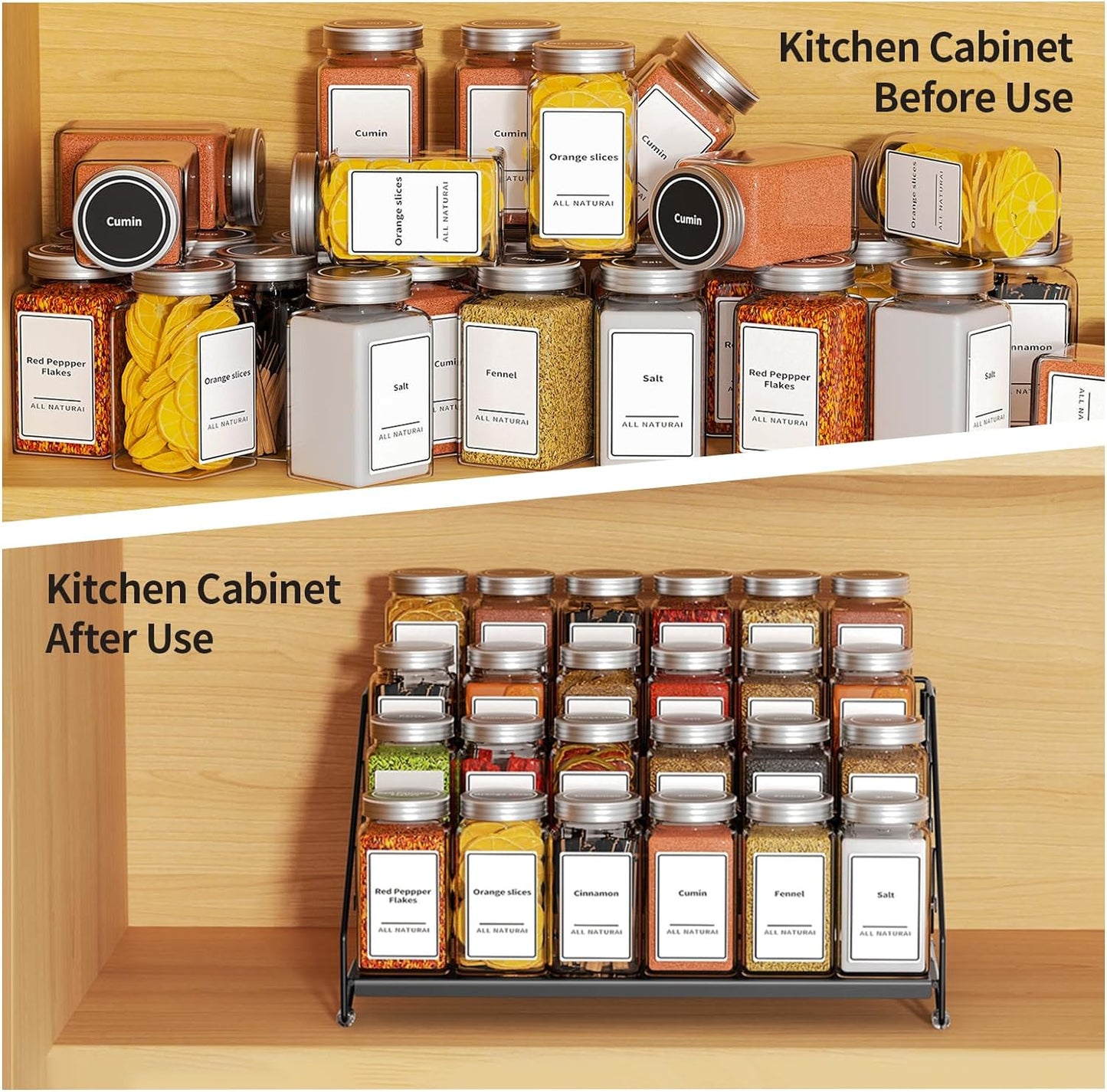 4 Tier Spice Rack for Cabinet, Spice Rack Organizer, Depth Adjustable Spice Holder for Countertop