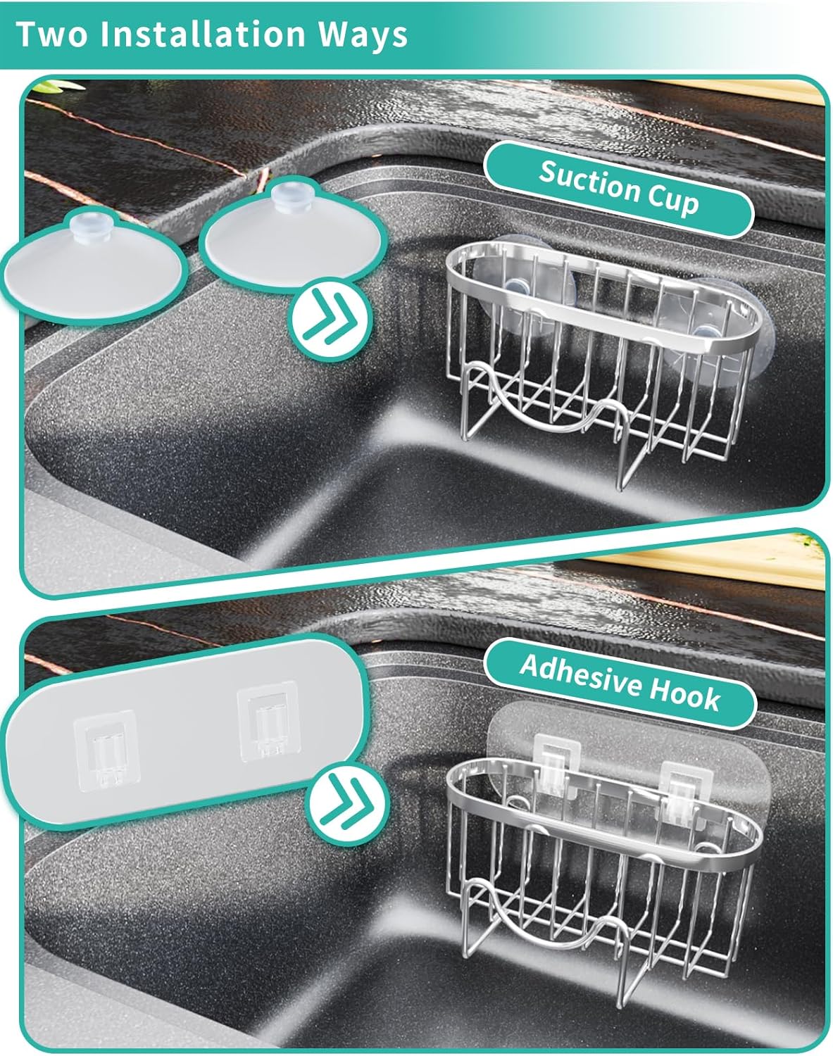 Multifunctional Adhesive Kitchen Sink Organizer with M-Shaped