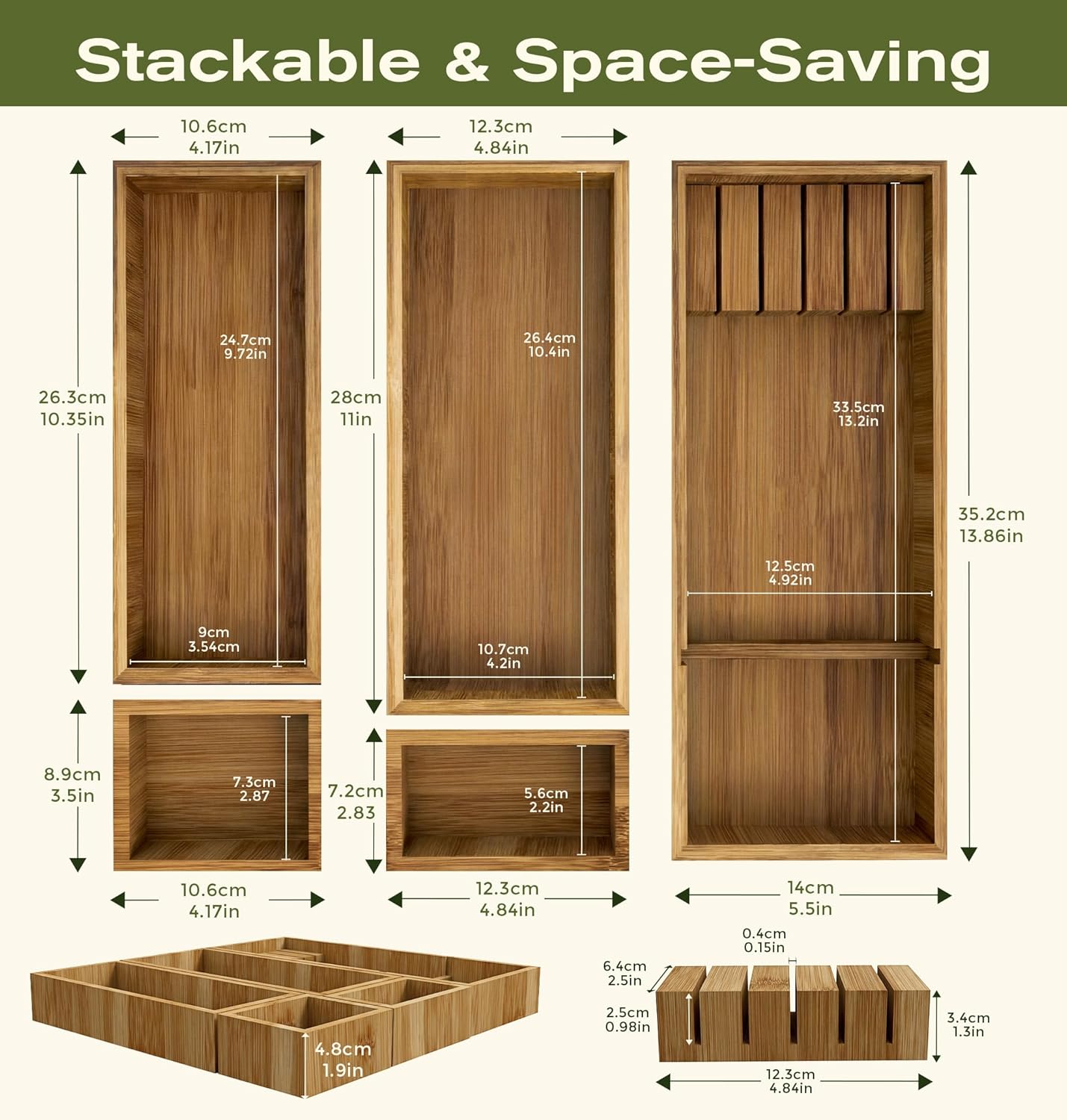 Bamboo Silverware Drawer Organizer with Knife Block