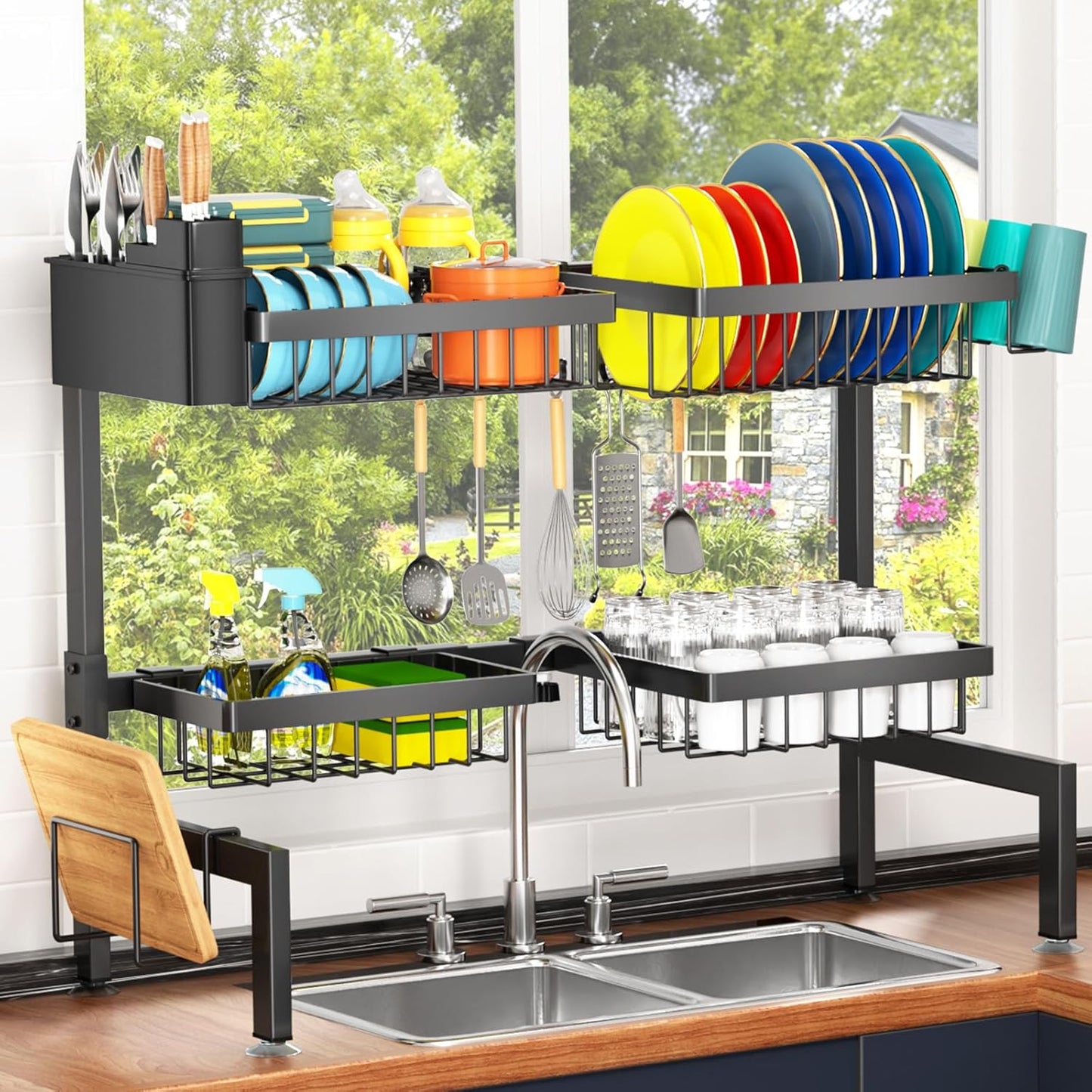 4 Baskets Over The Sink Dish Drying Rack, Extendable Large Capacity Sink Rack