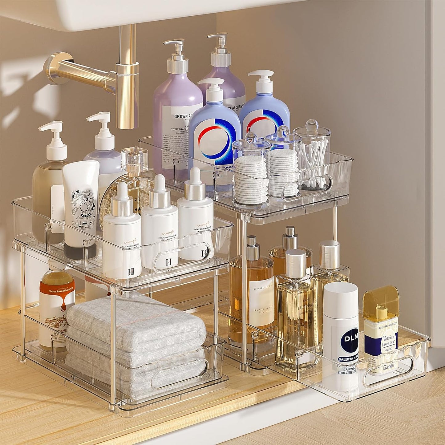 2 Tier Snap-Lock Bathroom Under Sink Organizers and Storage