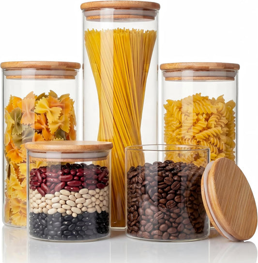 Multi Size - 5 Pack Glass Jars with Bamboo Lids