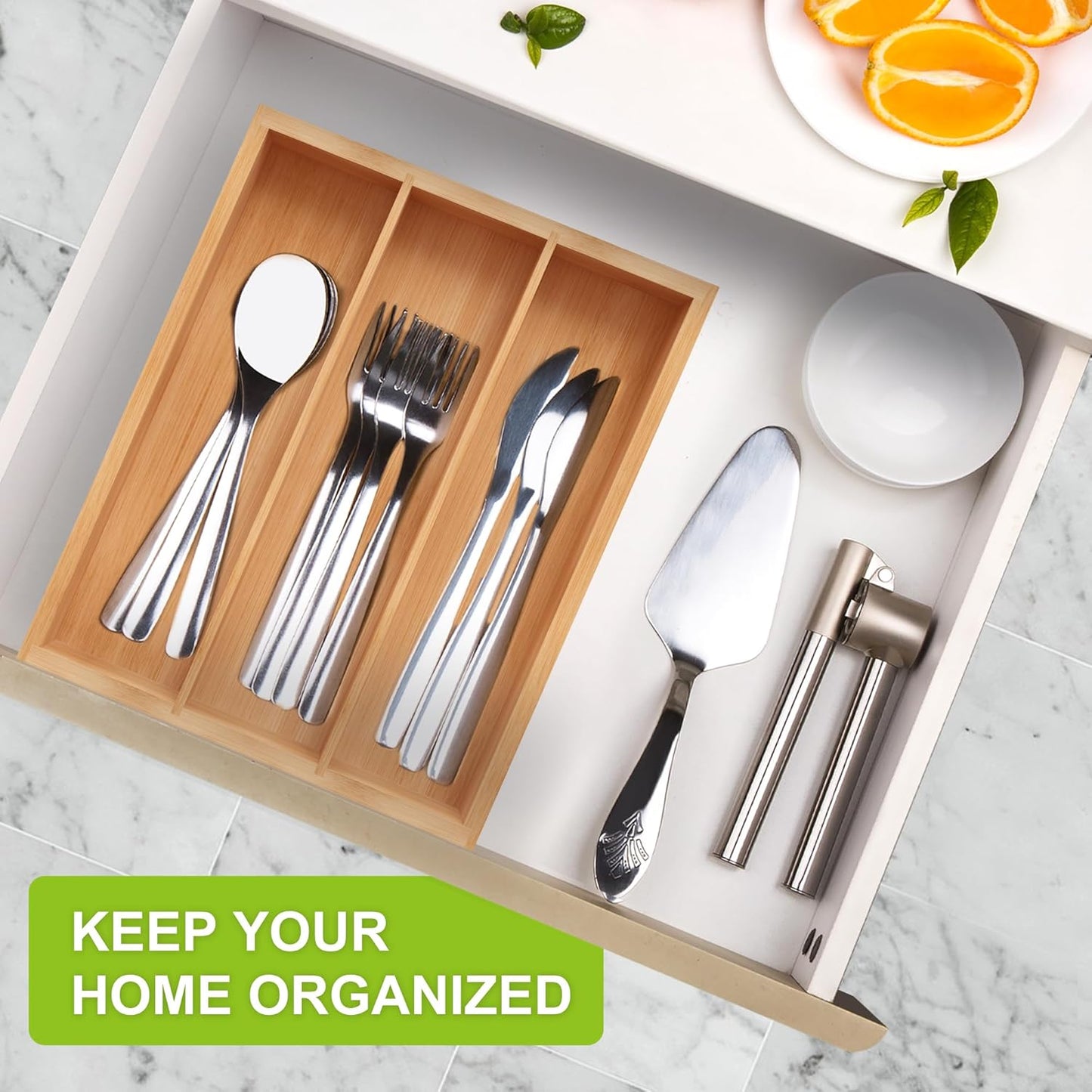 Bamboo Utensil Drawer Organizer, Silverware Tray Organizer