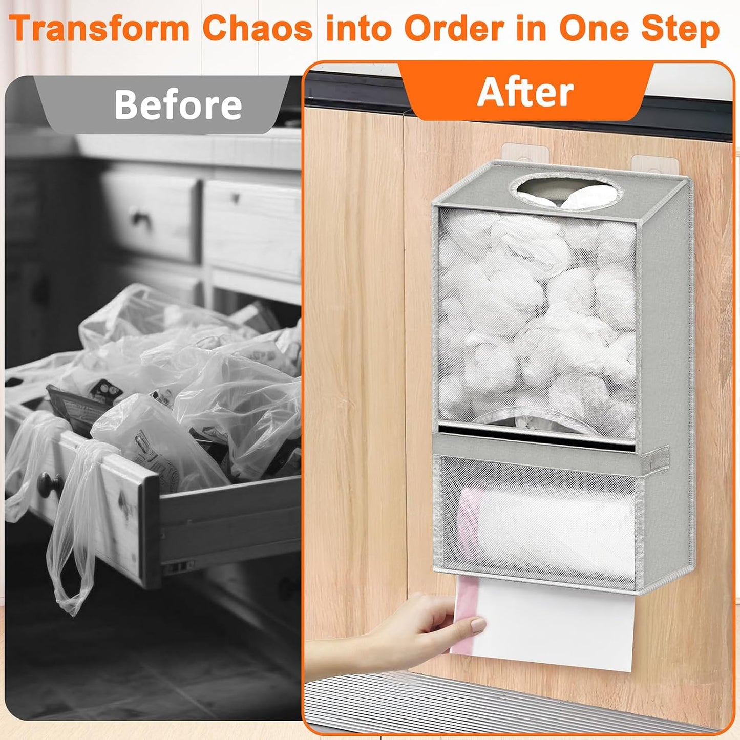 Wall Mount Plastic Bag Holder - Large Oxford Cloth Grocery Bag Holder