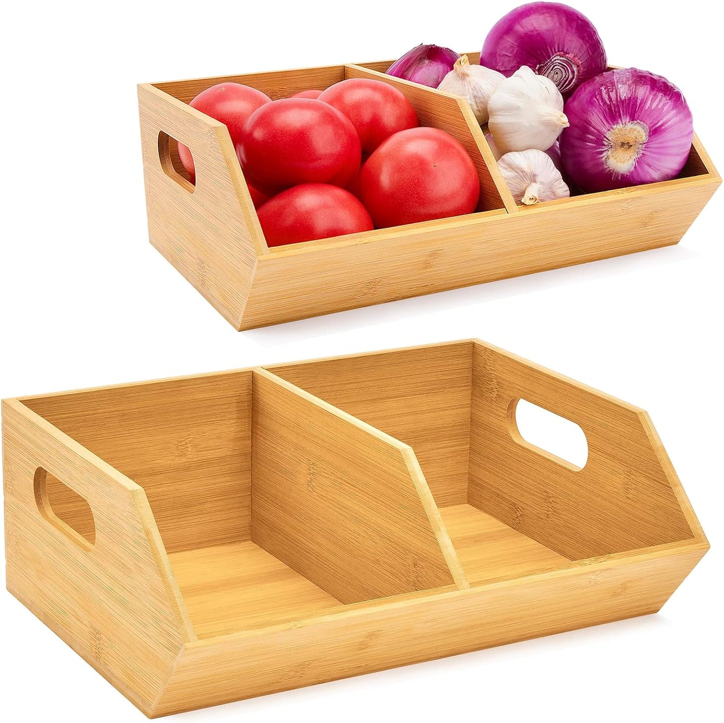 2 Set Bamboo Storage Bin, Pantry Organization and Storage Baskets, Kitchen Organization