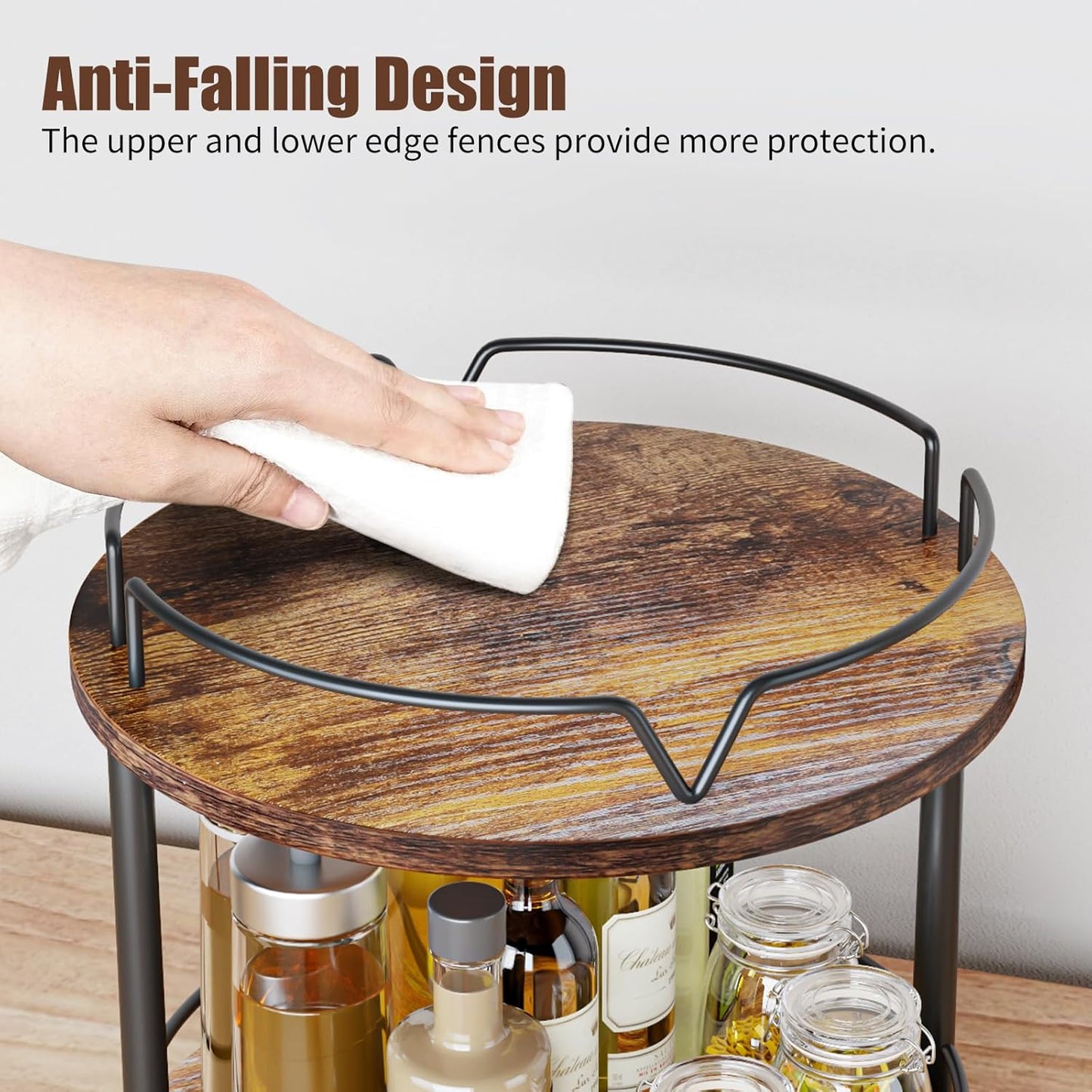 12" Wood Lazy Susan, Rotating Spice Rack, 2 Tier Spice Turntable Organizer