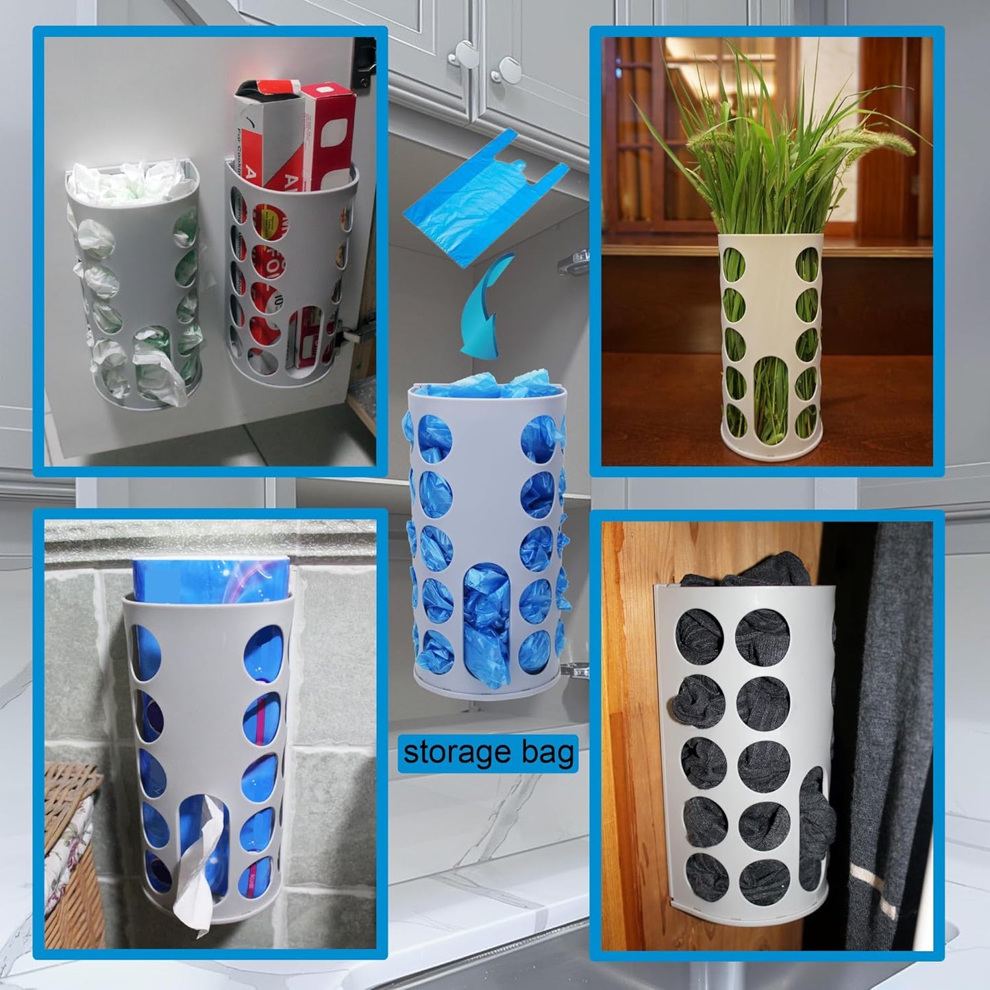 Kitchen Sink & Closet Grocery Plastic Bag Holder & Dispenser, Wall-Mounted Space Saver