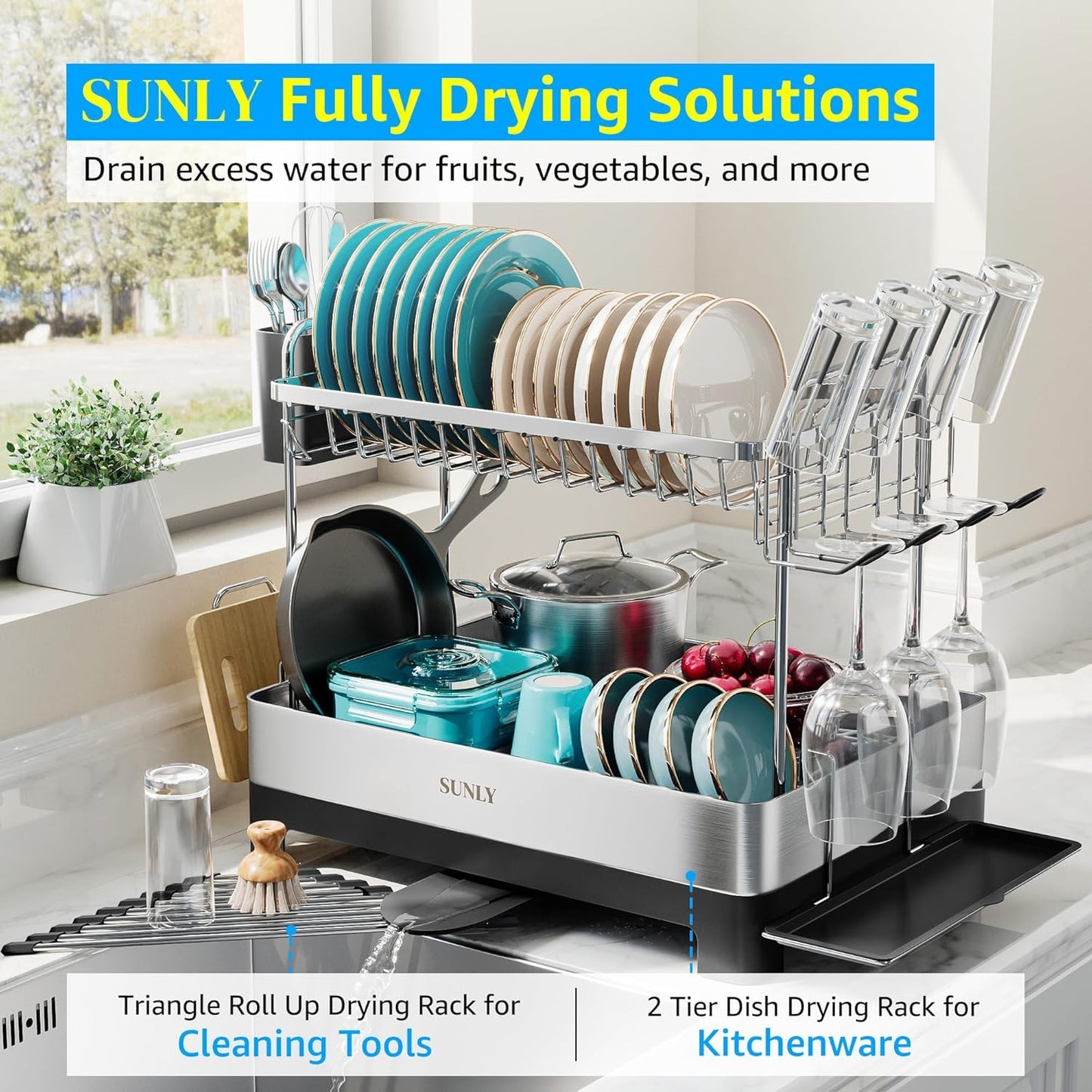 2 Tier Dish Drying Rack, Extra Large Dish Rack
