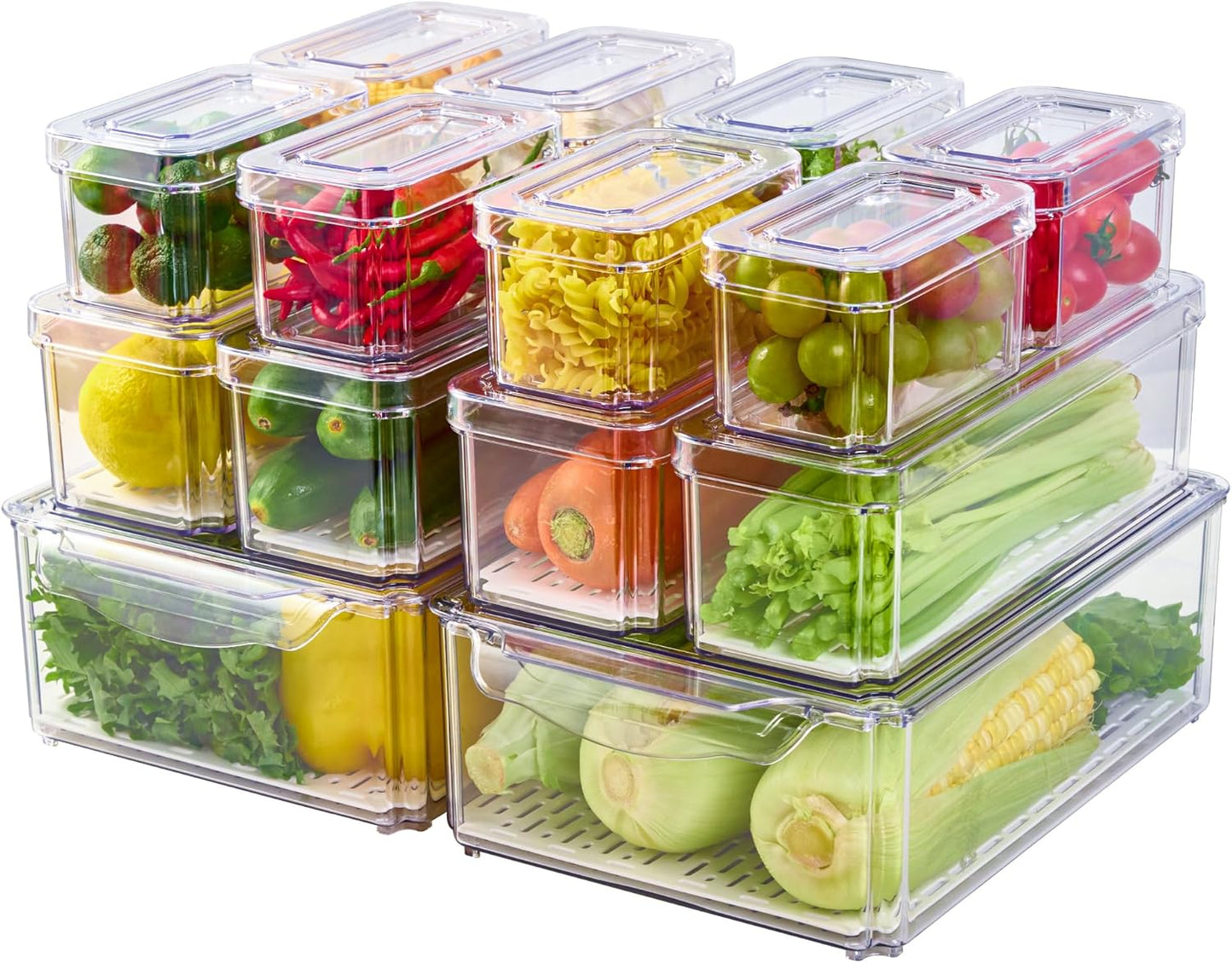14 Pack Fridge Organizers, Refrigerator Organizer Bins with Lids