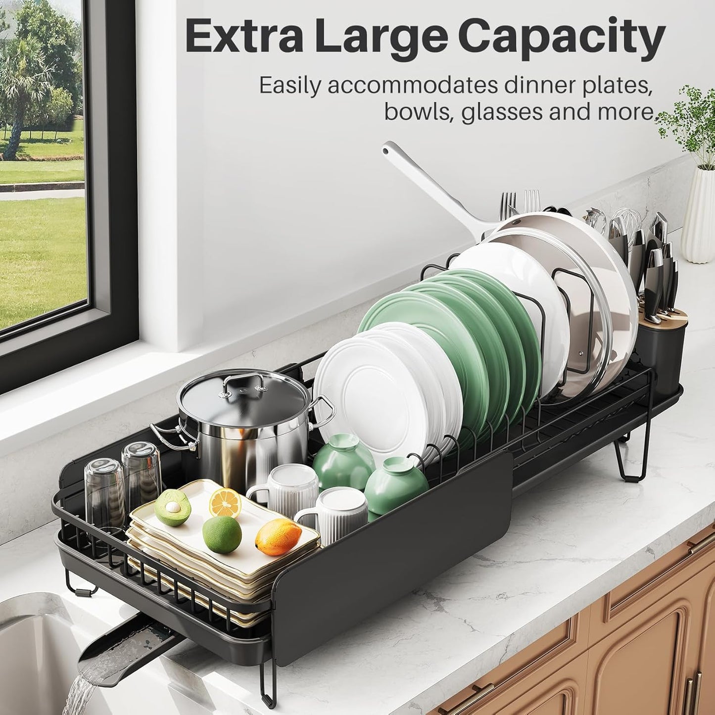 Large Dish Drying Rack - Expandable (19.3" to 29.4") Dish Rack for Kitchen Counter