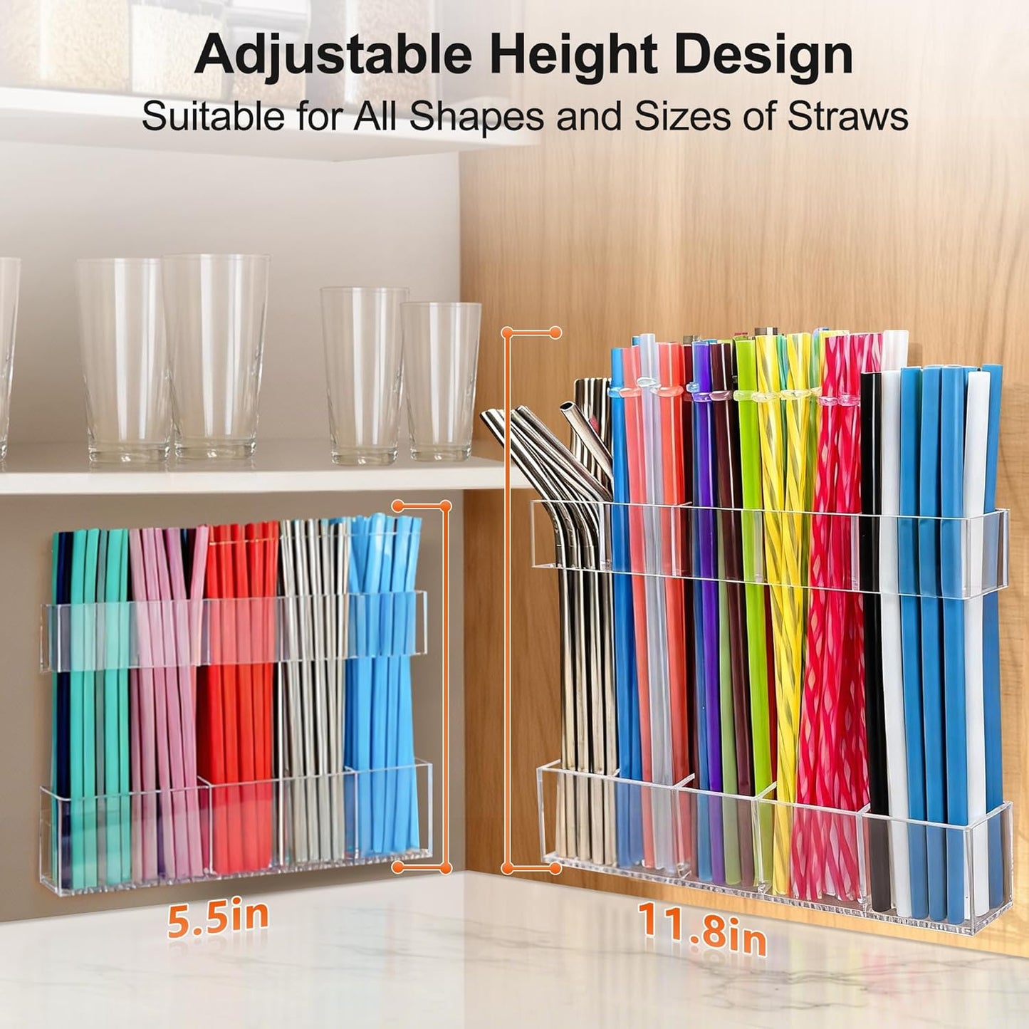 9.5” Large Acrylic Straw Holder for Cabinet Door