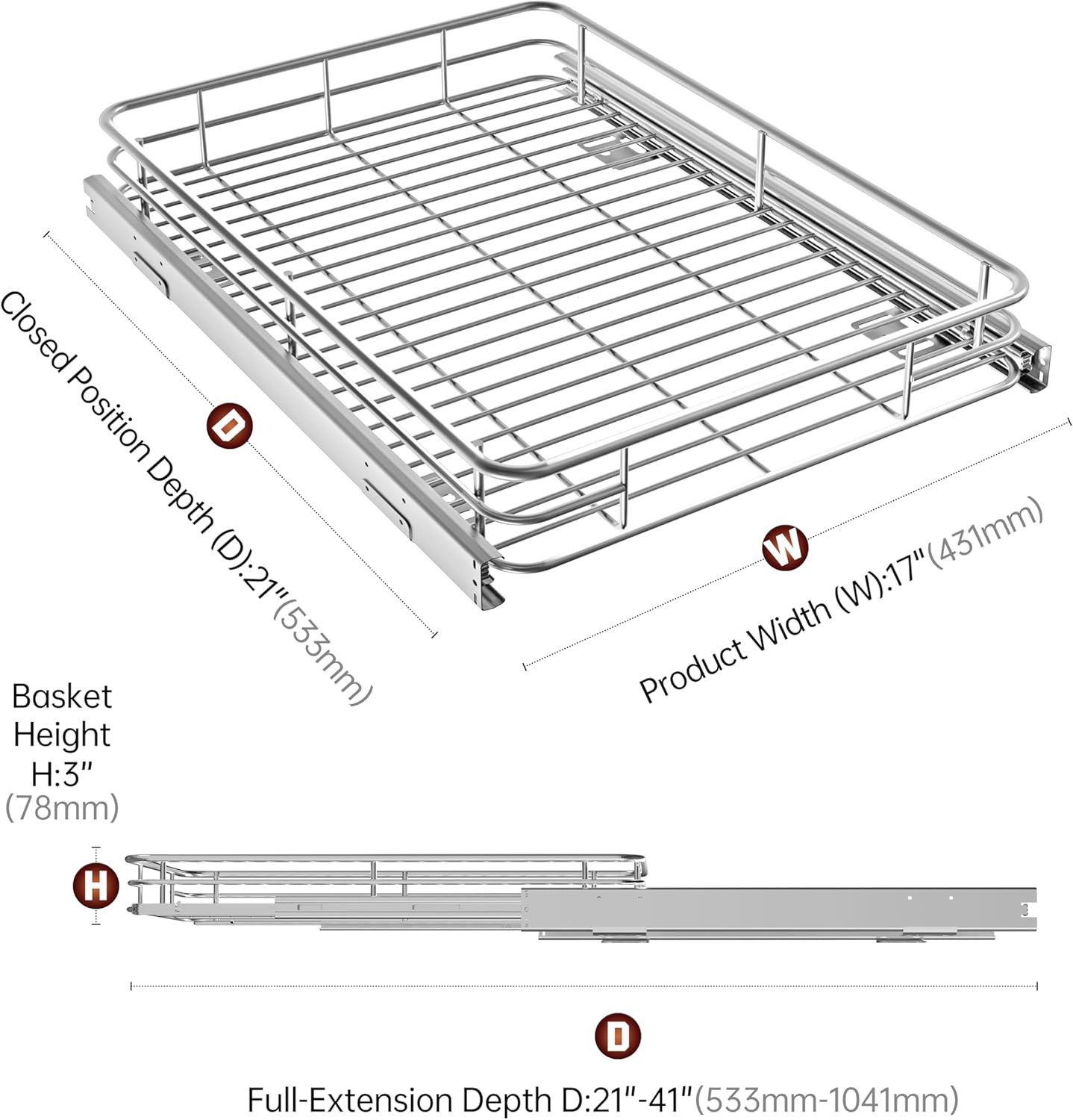 Cabinet Pull Out Shelves (17" W x 21" D), Heavy-Duty Premium Collection Slide Out Shelves