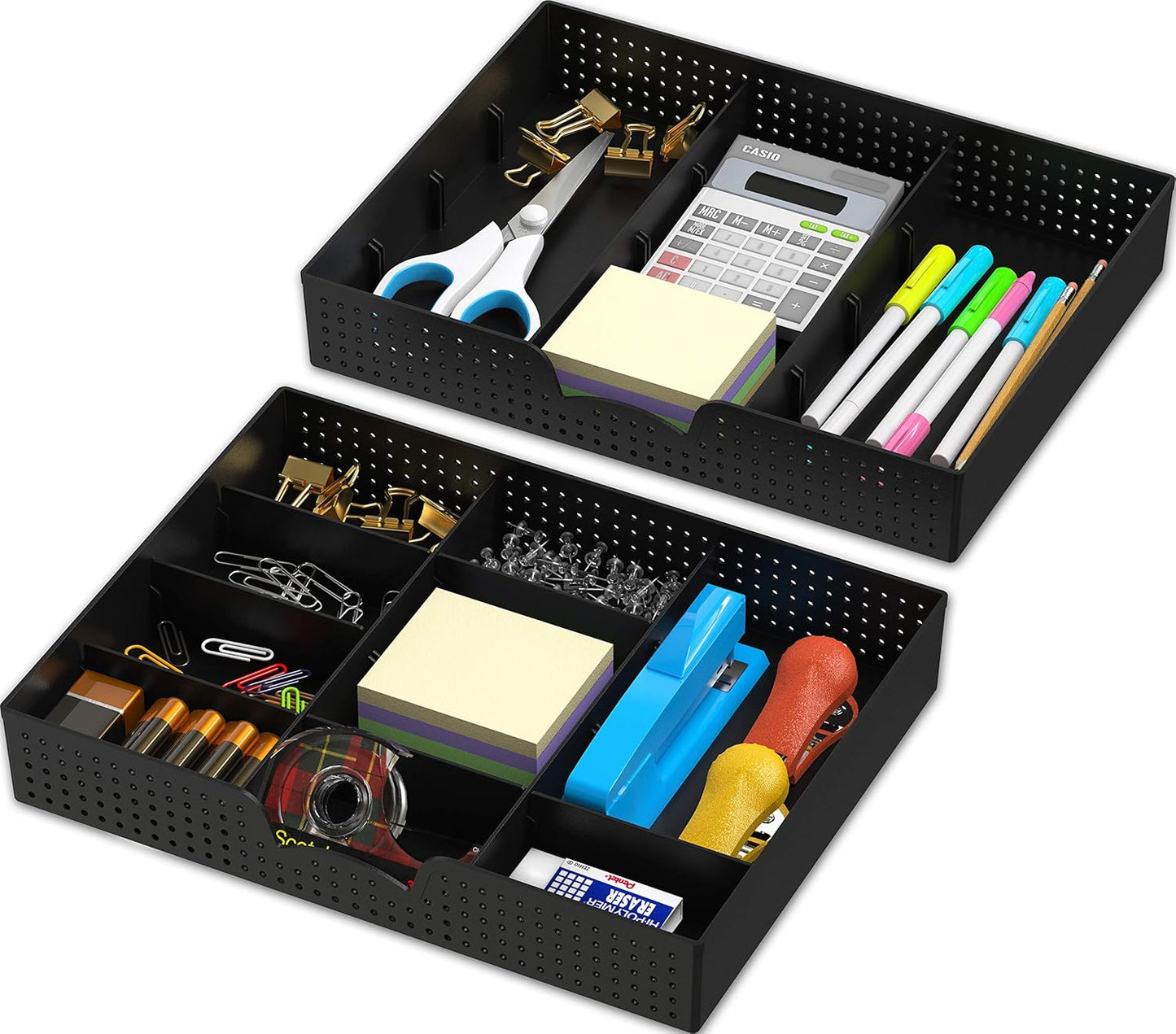 Drawer Organizer Tray with 9 Adjustable Compartments, 2 Packs, Black