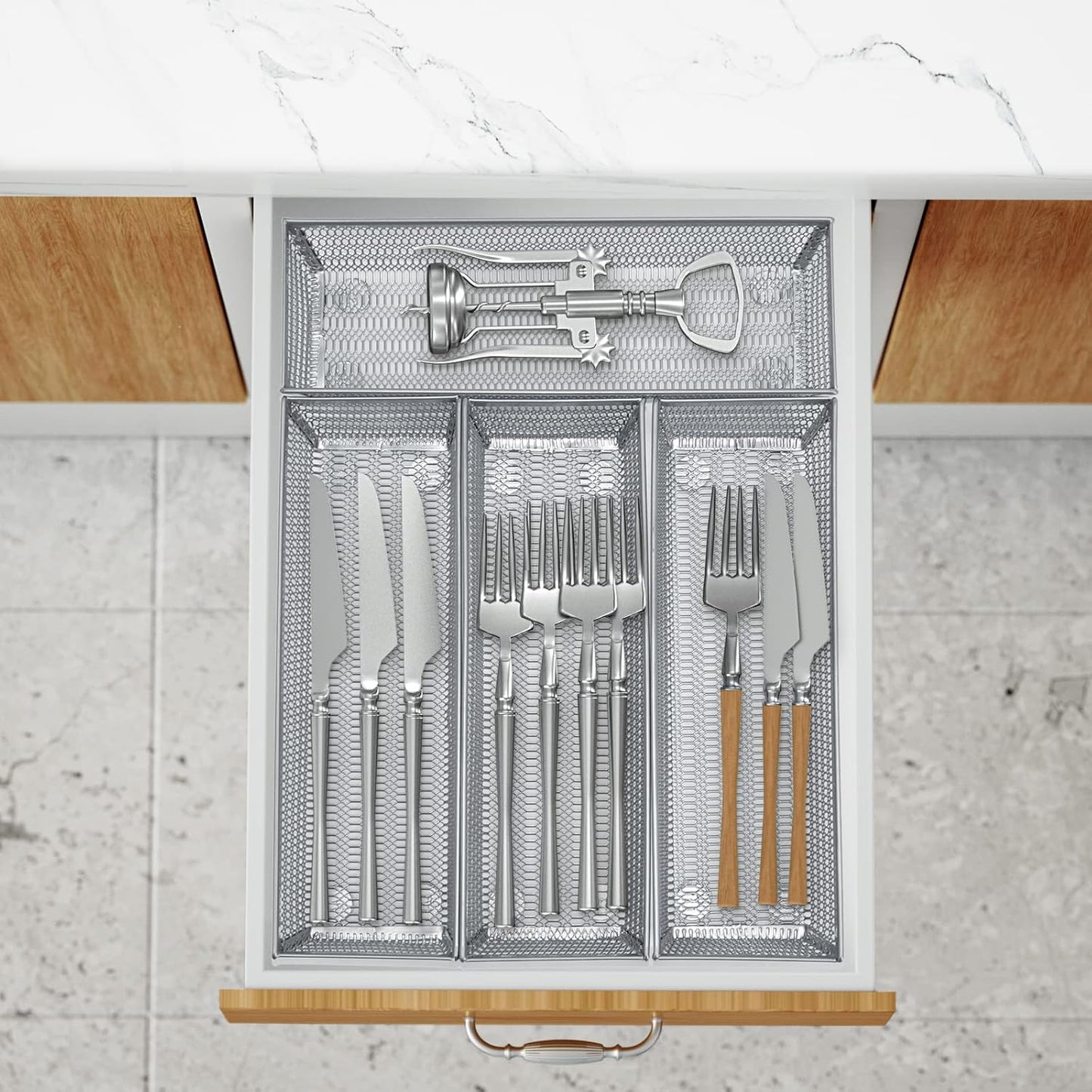 Silverware Organizer,Mesh Drawer Organizer for Kitchen，Metal Utensil Organizer for Flatware