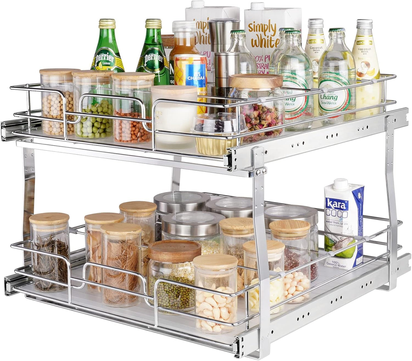 2 Tier 20"Wx21.2"Dx15.2"HPull Out Cabinet Organizer, Heavy Duty Slide Out Pantry Shelves