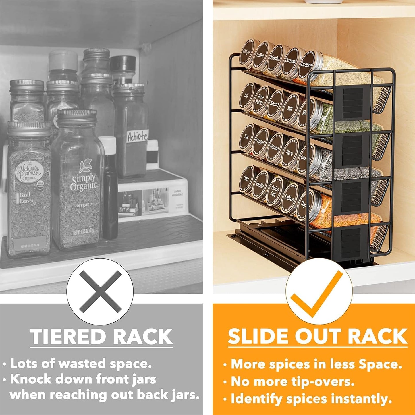 Pull Out Spice Rack Organizer with 20 Jars