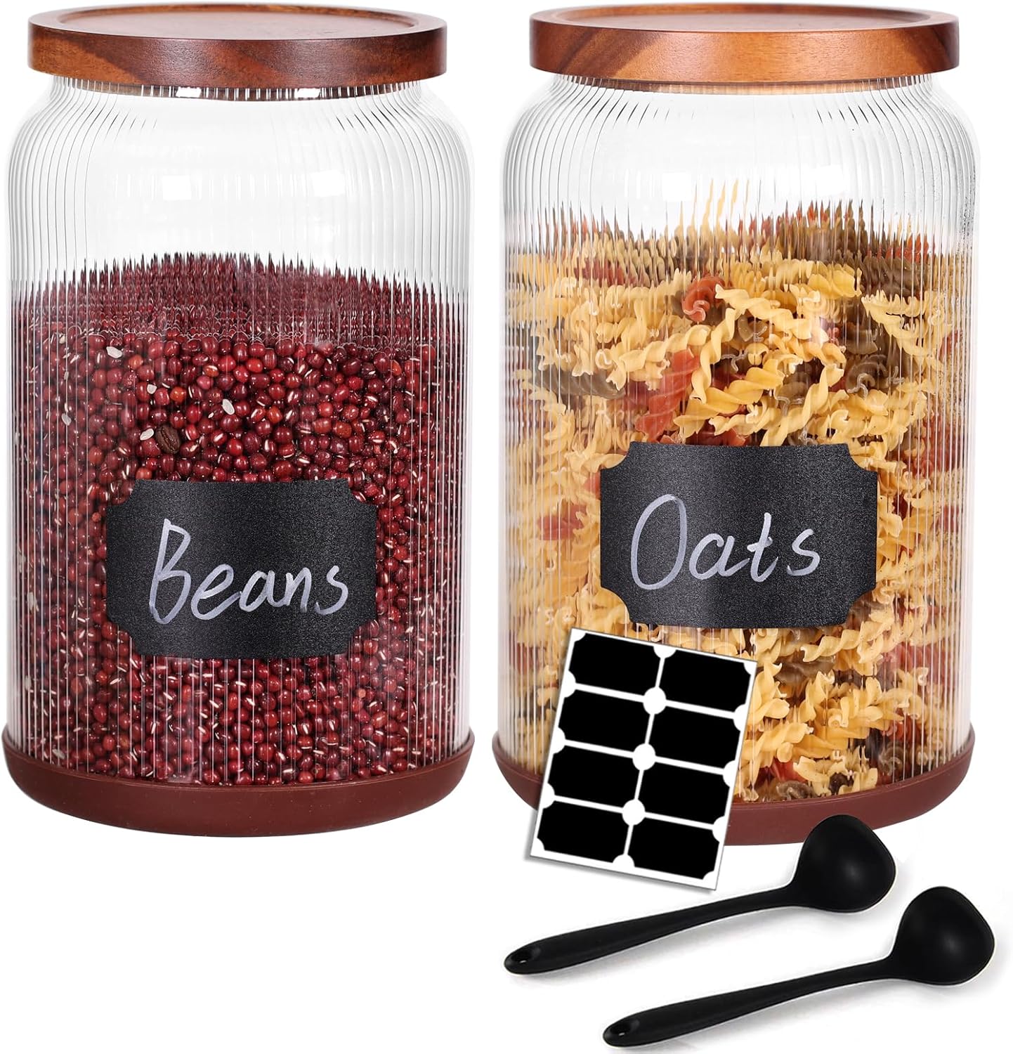 2-Pack Striped Borosilicate Glass Airtight Canisters - Big mouth Large Capacity, Acacia Wood Lid