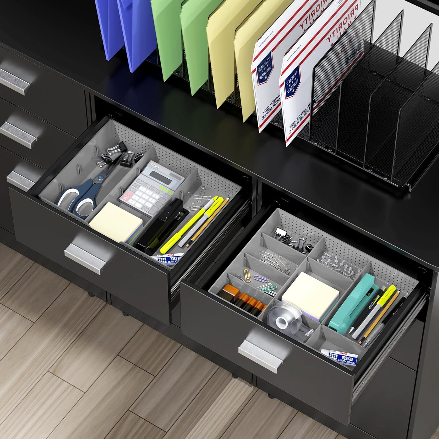 Drawer Organizer Tray with 9 Adjustable Compartments, Gray