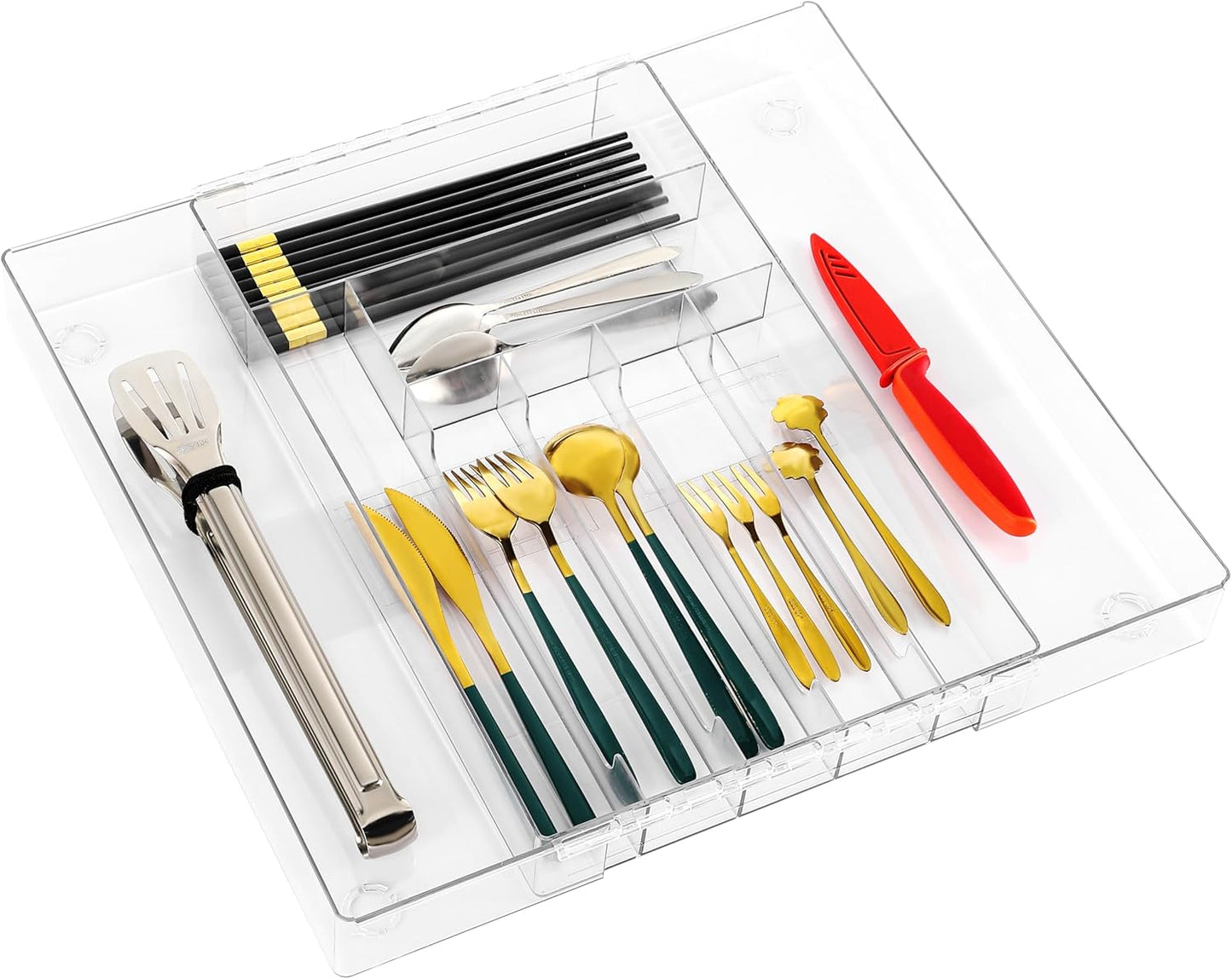 Utensil Organizer for Kitchen Drawers Expandable Flatware Organizer Utensil Tray Adjustable Cutlery Silverware Holder,Kitchen Drawer Organizer Tray for Knives,Forks,Spoons,Chopsticks,Clear-L