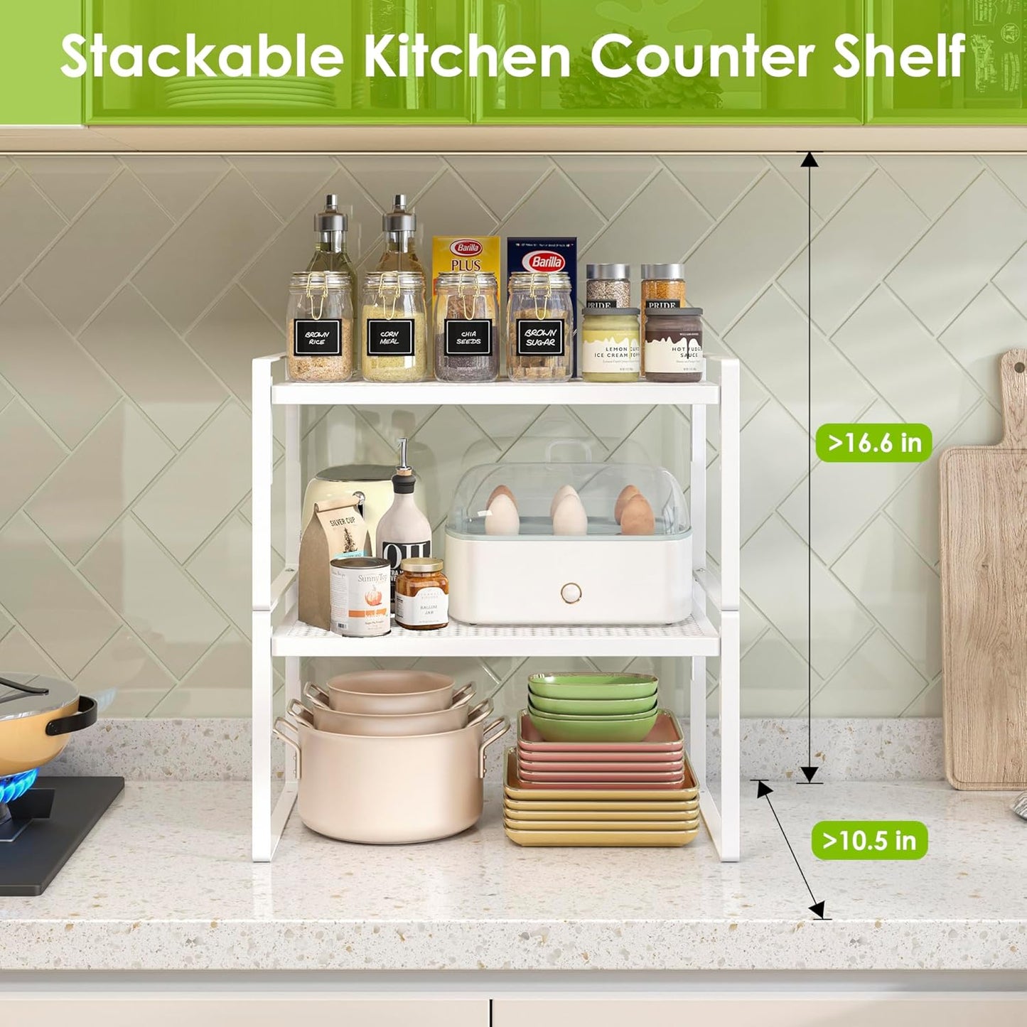 2 Pack Kitchen Countertop Organizer, Stackable Cabinet Shelf Organizer