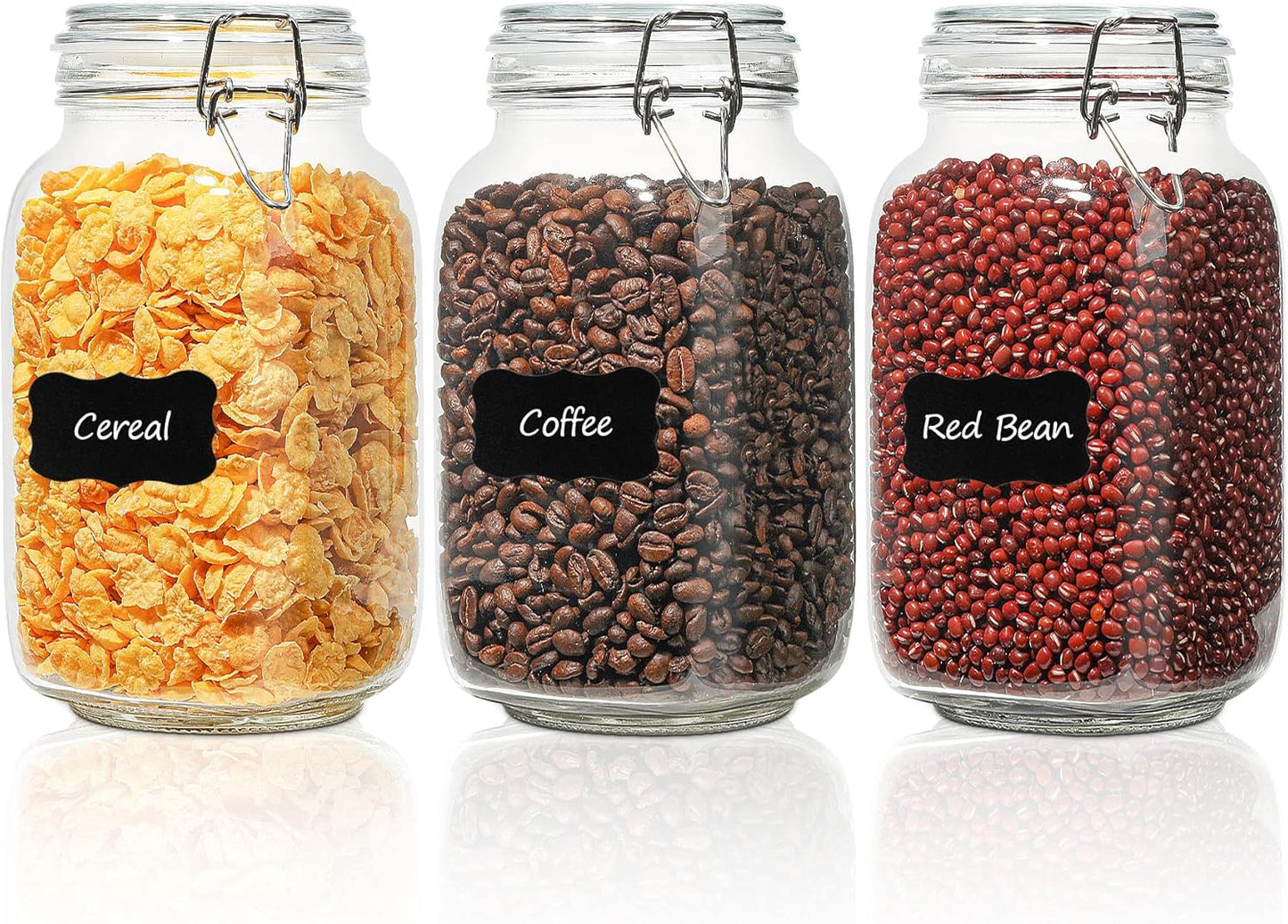 Set of 3 Square Glass Jars with Airtight Lids (51 Oz), Wire Clamp Canisters for Pickling