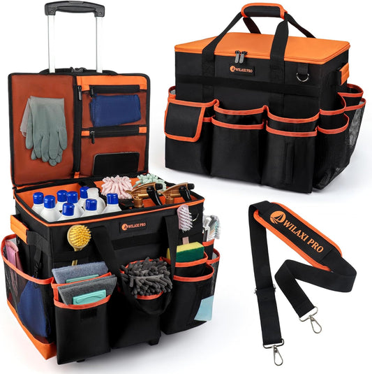 Large Rolling Cleaning Caddy with Wheels and Detachable Trolley