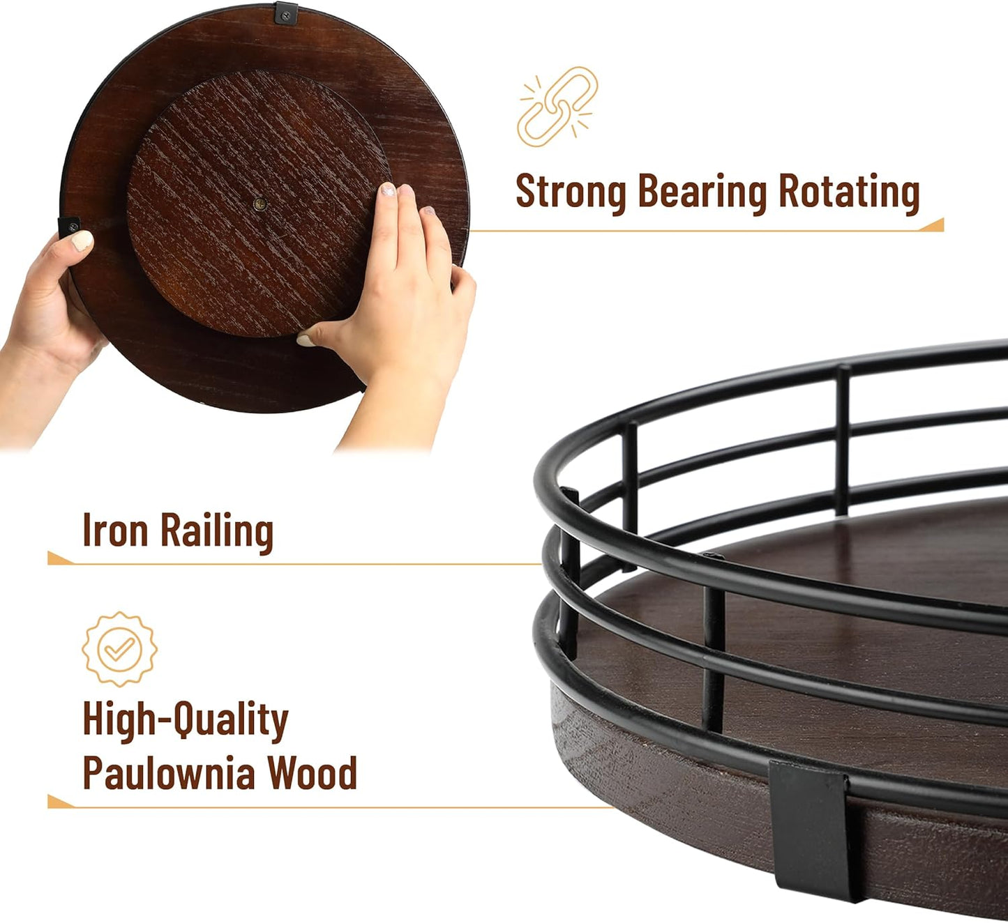 Lazy Susan Turntable Organizer, 12", Dark Mahogany Lazy Susan for Table Top