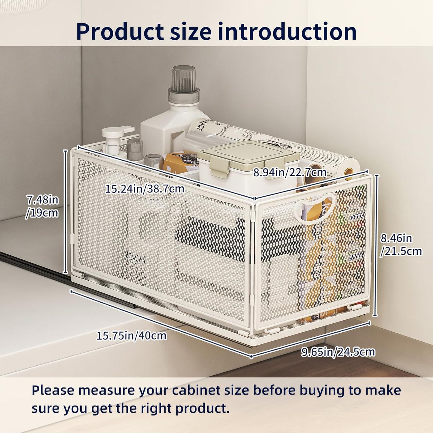 Pull Out Cabinet Organizer, No Drill Adhesive Sliding Drawers for Kitchen