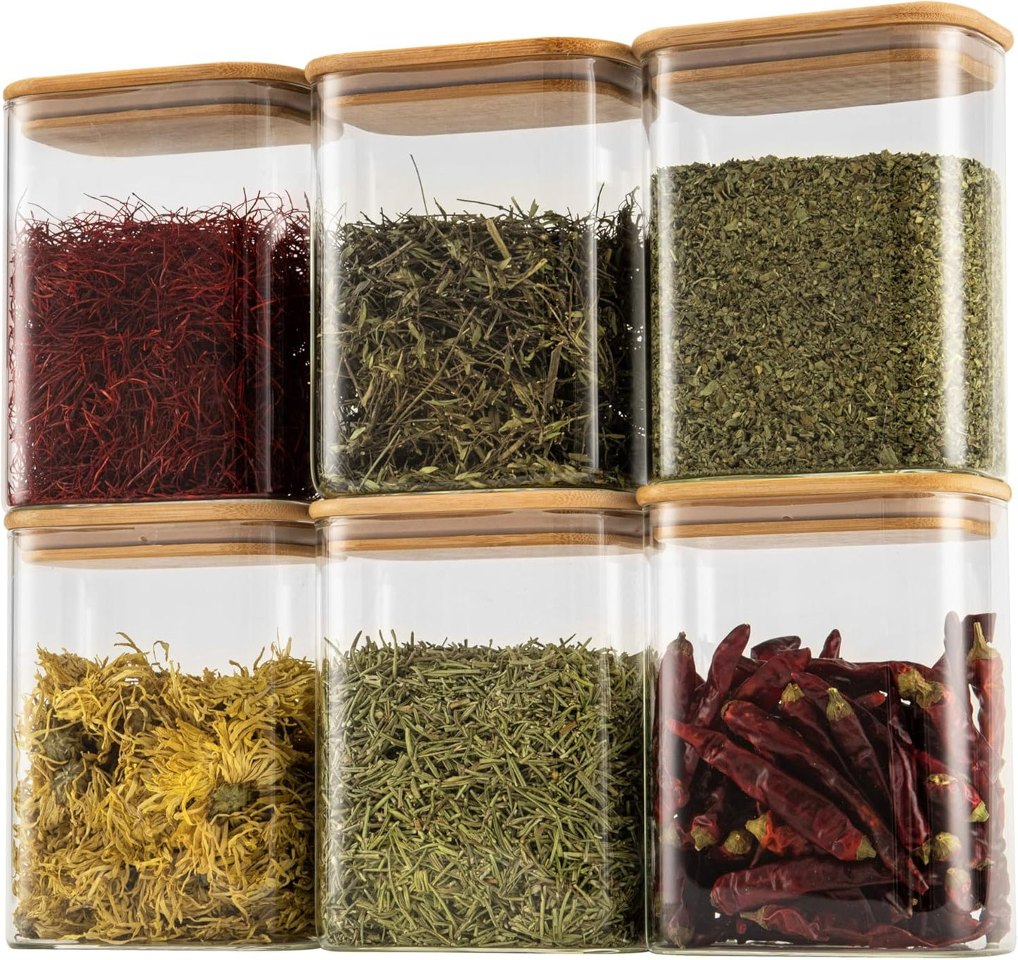 37oz Rectangle Airtight Glass Storage Containers with Bamboo Lids (Set of 6)