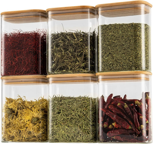 37oz Rectangle Airtight Glass Storage Containers with Bamboo Lids (Set of 6)