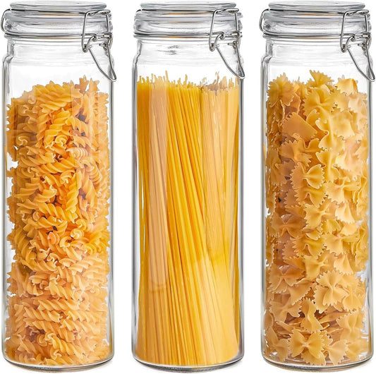 3-Pack 68oz 13-Inch Tall Glass Pasta Containers for Spaghetti & Long Pasta