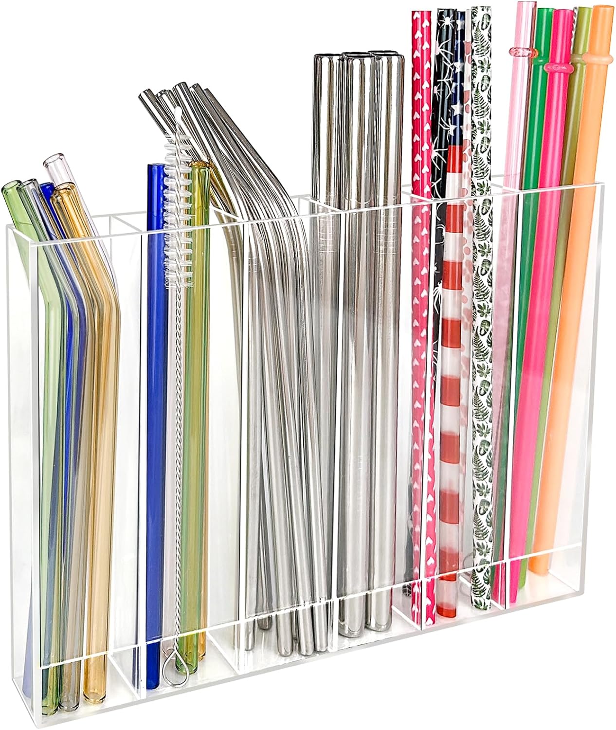9.6” Large Acrylic Straw Holder for Cabinet Door - 6 compartments, easy to clean