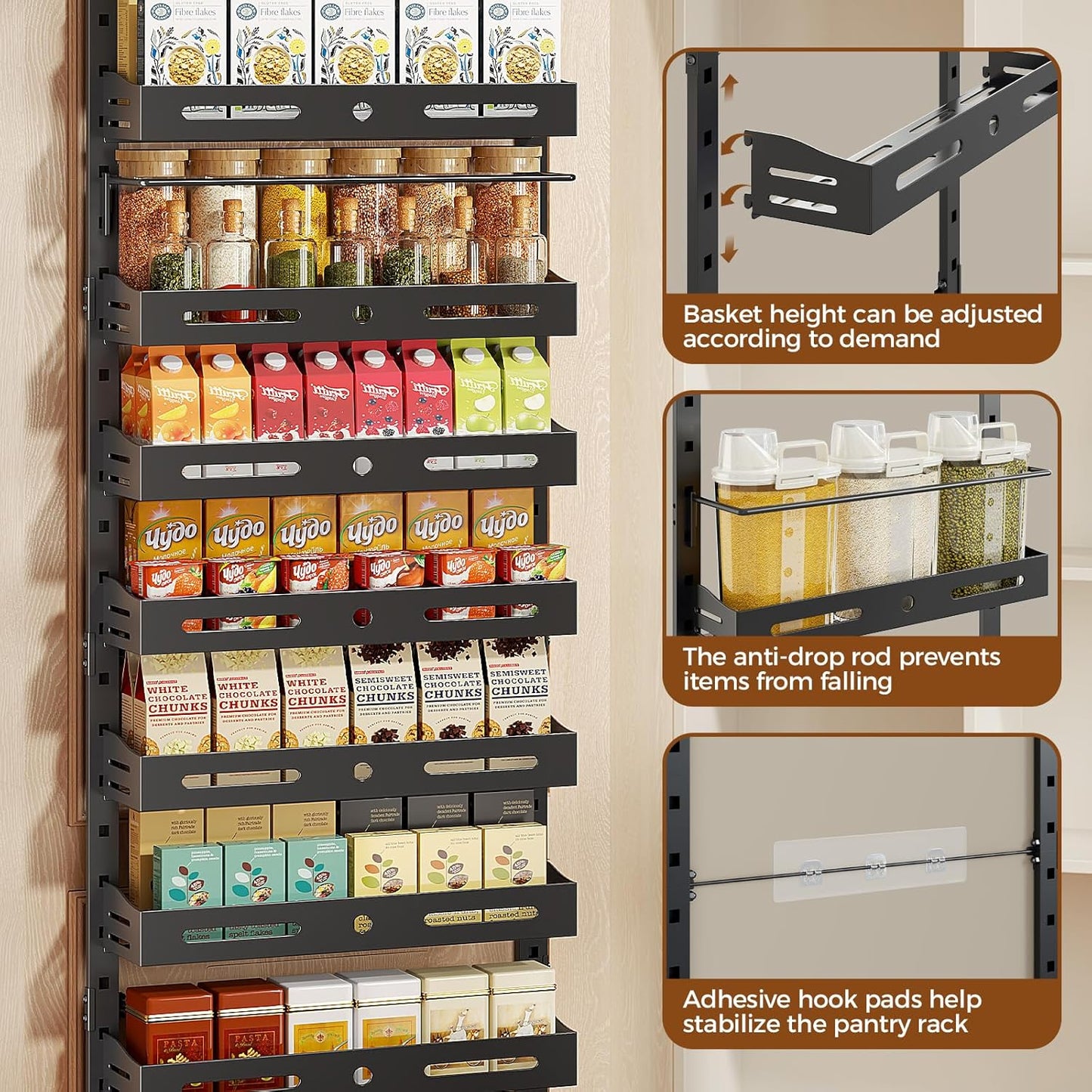 8-Tier Over The Door Pantry Organizer, Large 2 IN 1 Wall Mount or Hanging Spice Rack