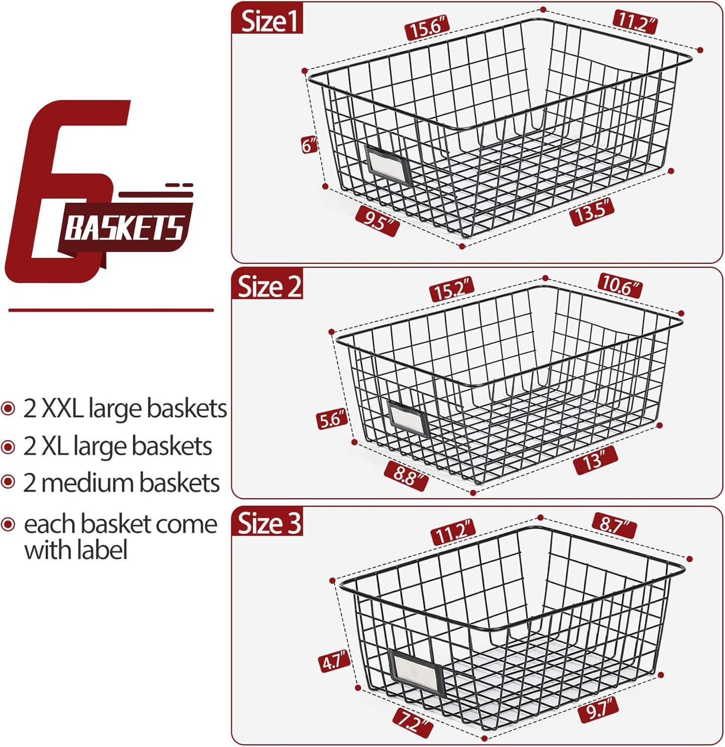 6 Pack Wire Baskets for Pantry Organization and Storage, Kitchen Organizer