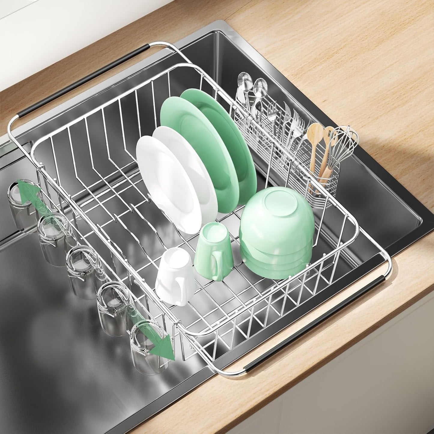 Dish Drying Rack in Sink, Extendable Stainless Steel Dish Drainers for Kitchen Counter