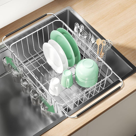 Dish Drying Rack in Sink, Extendable Stainless Steel Dish Drainers for Kitchen Counter