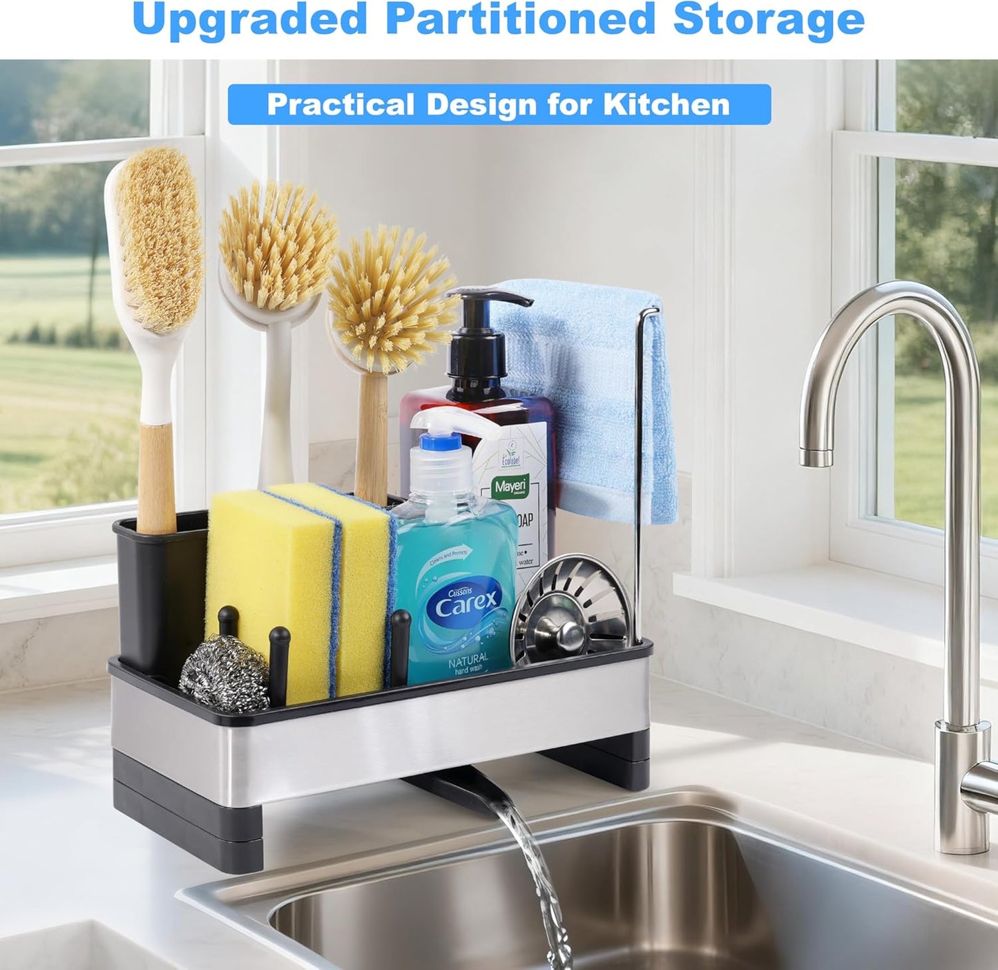 Kitchen Sink Caddy Organizer, Stainless Steel Sponge Holder