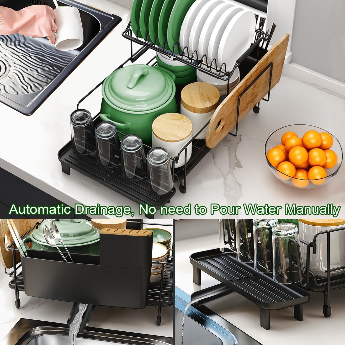 Large Dish Drying Rack with Drainboard Set