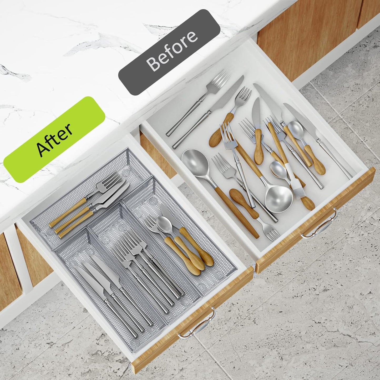Silverware Organizer,Mesh Drawer Organizer for Kitchen，Metal Utensil Organizer for Flatware