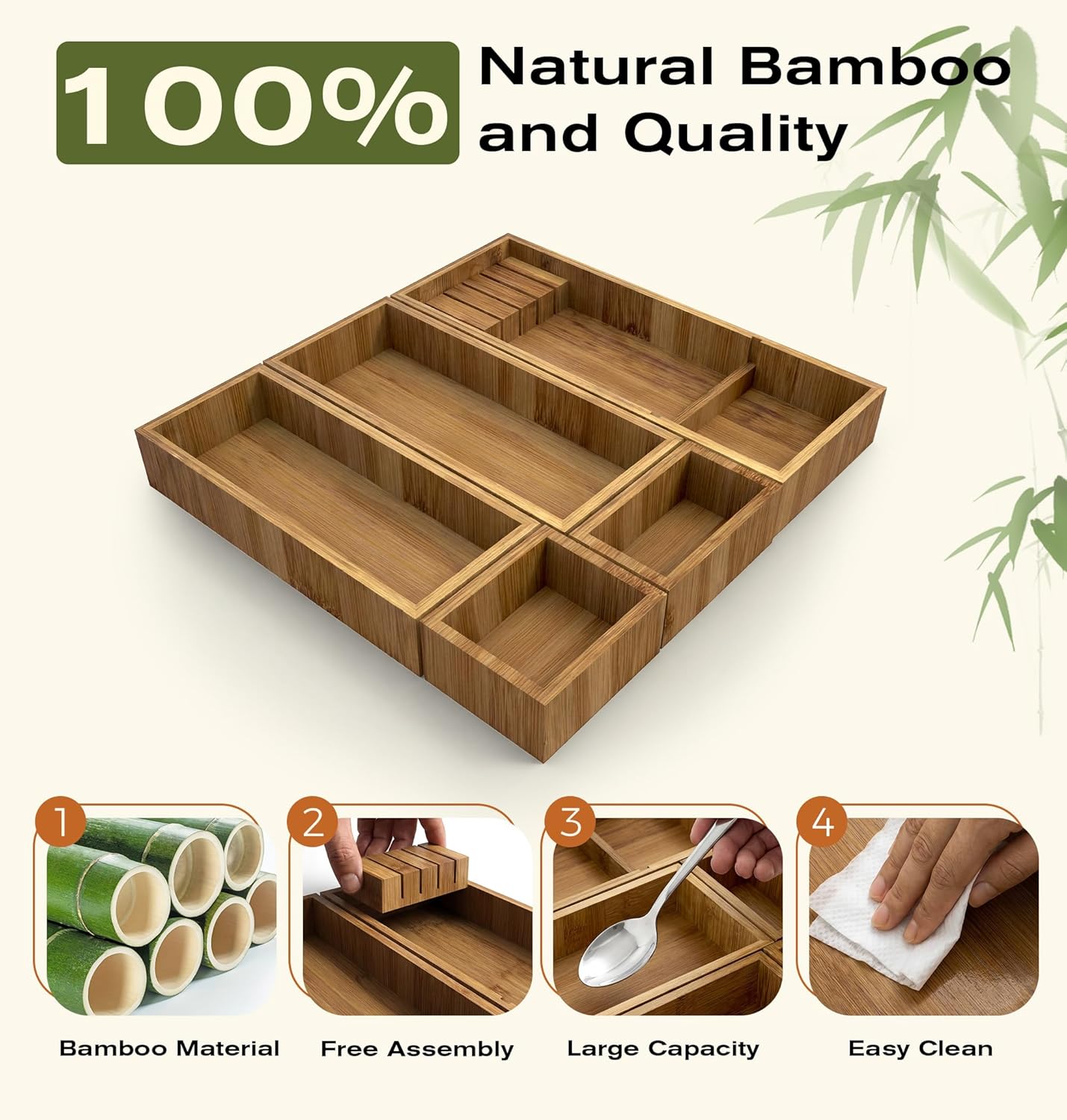 Bamboo Silverware Drawer Organizer with Knife Block