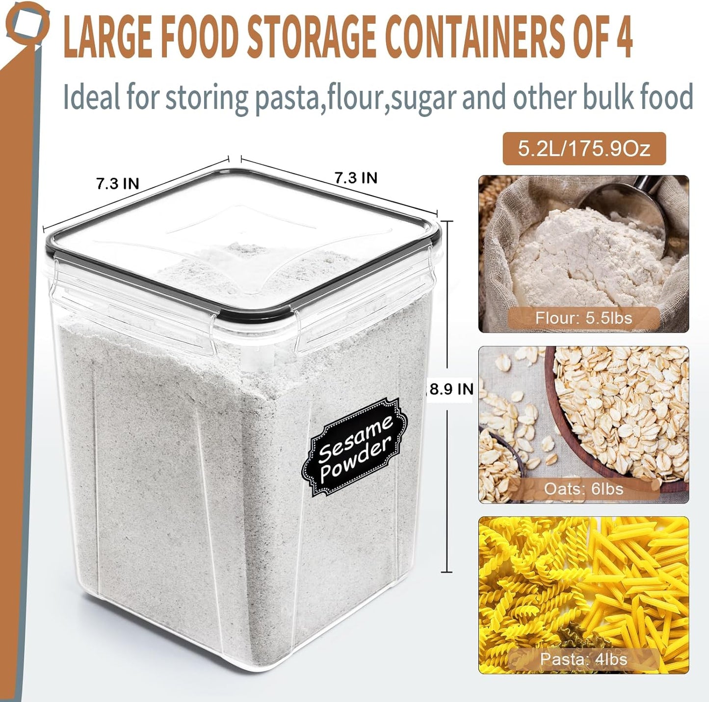 Large Airtight Food Storage Containers 5.2L / 195oz