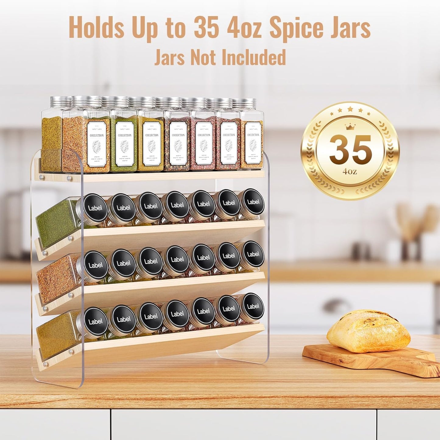 Clear Spice Rack Organizer for Cabinet, 4 Tiered Vertical Spice Shelf