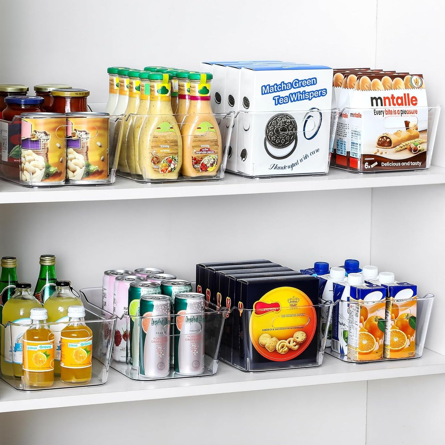 12 PACK Multi-Use Clear Plastic Storage Bins for Organizing w/Labels - Home, Kitchen, Pantry