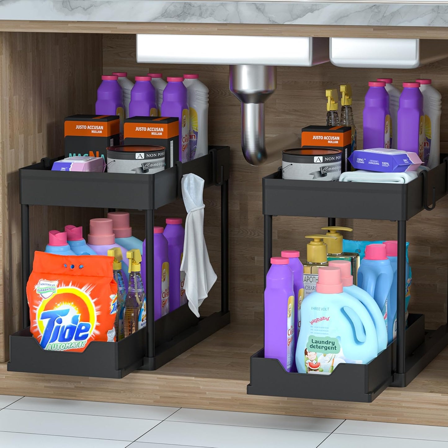 Under Sink Organizer 2 Pack, Bathroom Cabinet Organizer