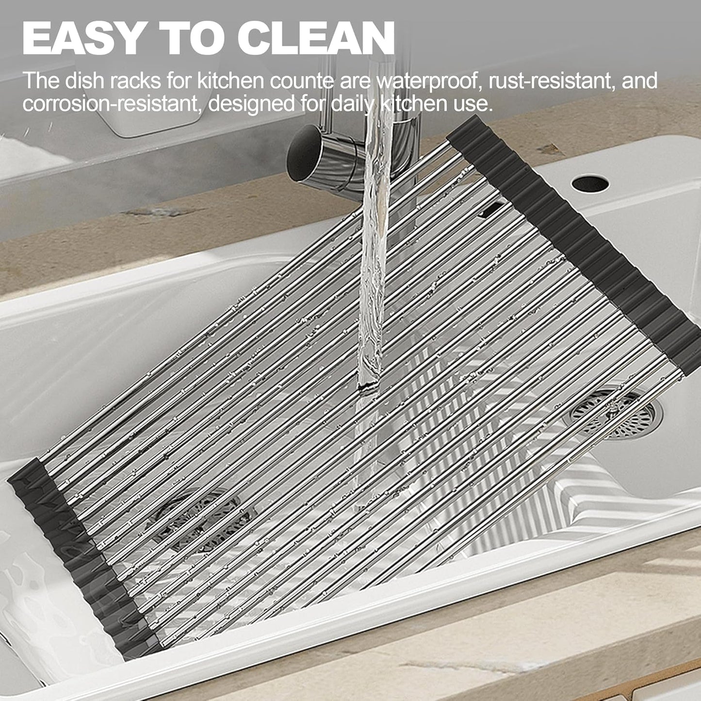 Dish Drying Rack with Roll Up and Over Sink for Kitchen,17.5"x15.7",Black